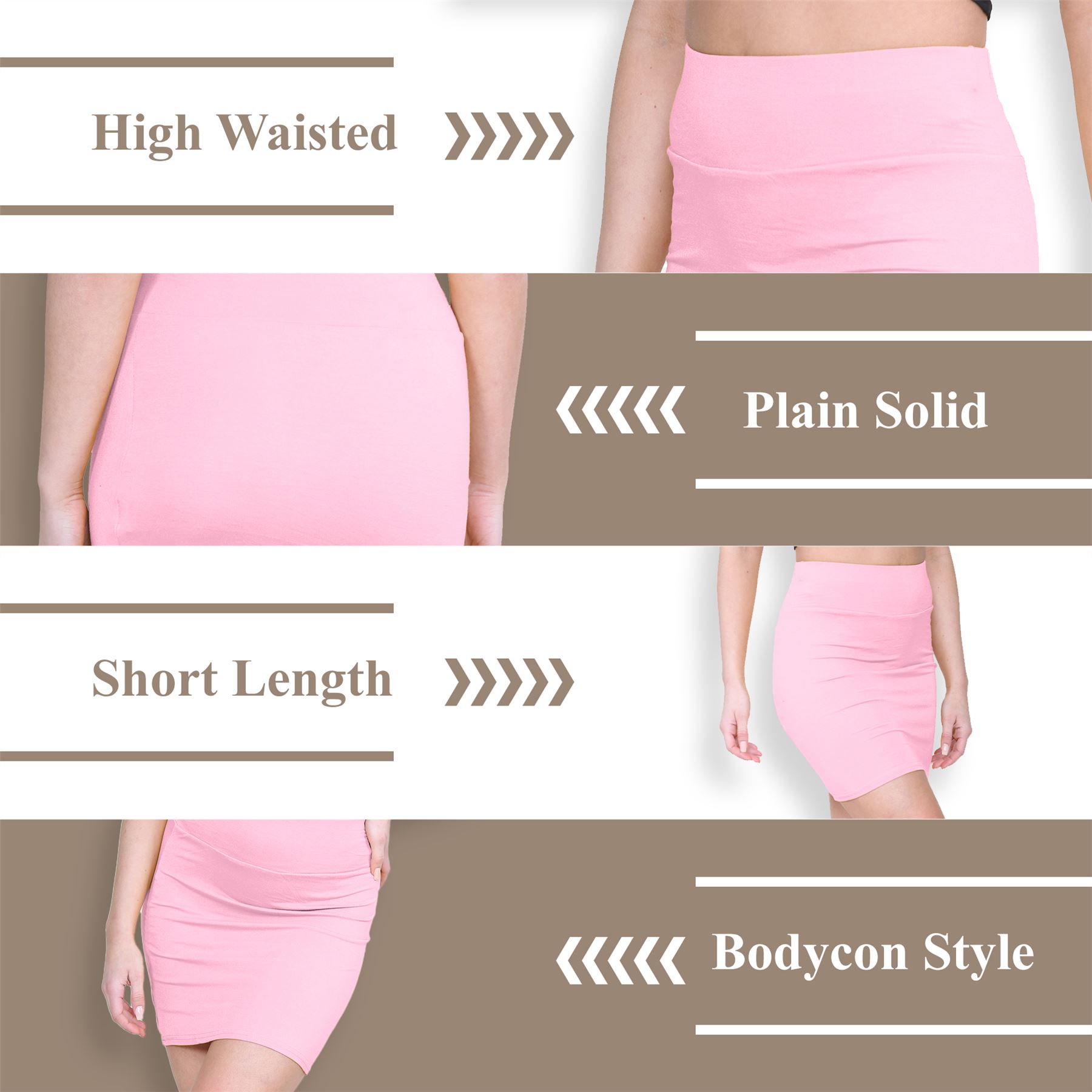 Womens Mini Skirt High Waisted Plain Printed Summer Bodycon Short Pencil Skirt - Picture 98 of 163