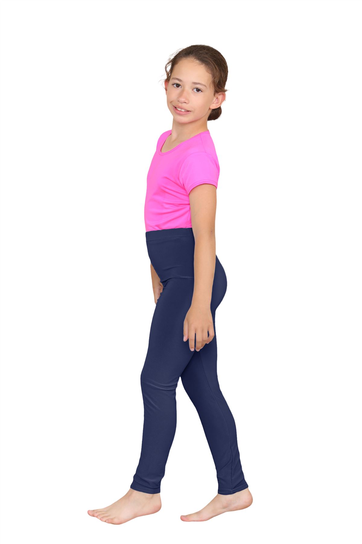 Girls Dance Leggings Gymnastics Microfibre Pants Kids Plain Full Length Trousers - Picture 46 of 85