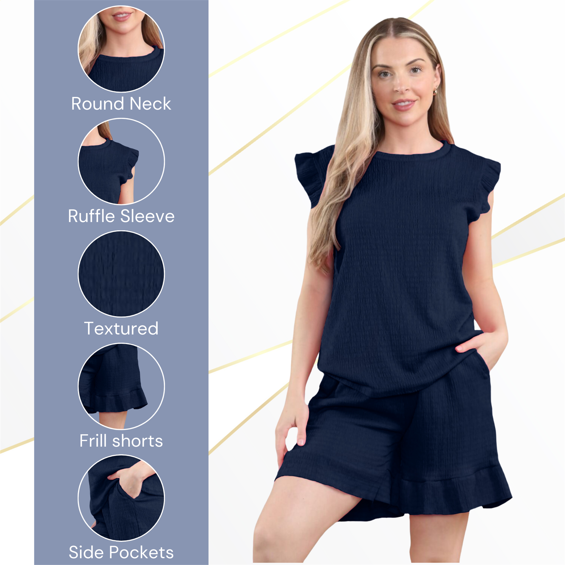 Conjunto corto de 2 piezas italiano para mujer conjunto de ropa de salón de verano con volantes sin mangas - Imagen 35 de 61