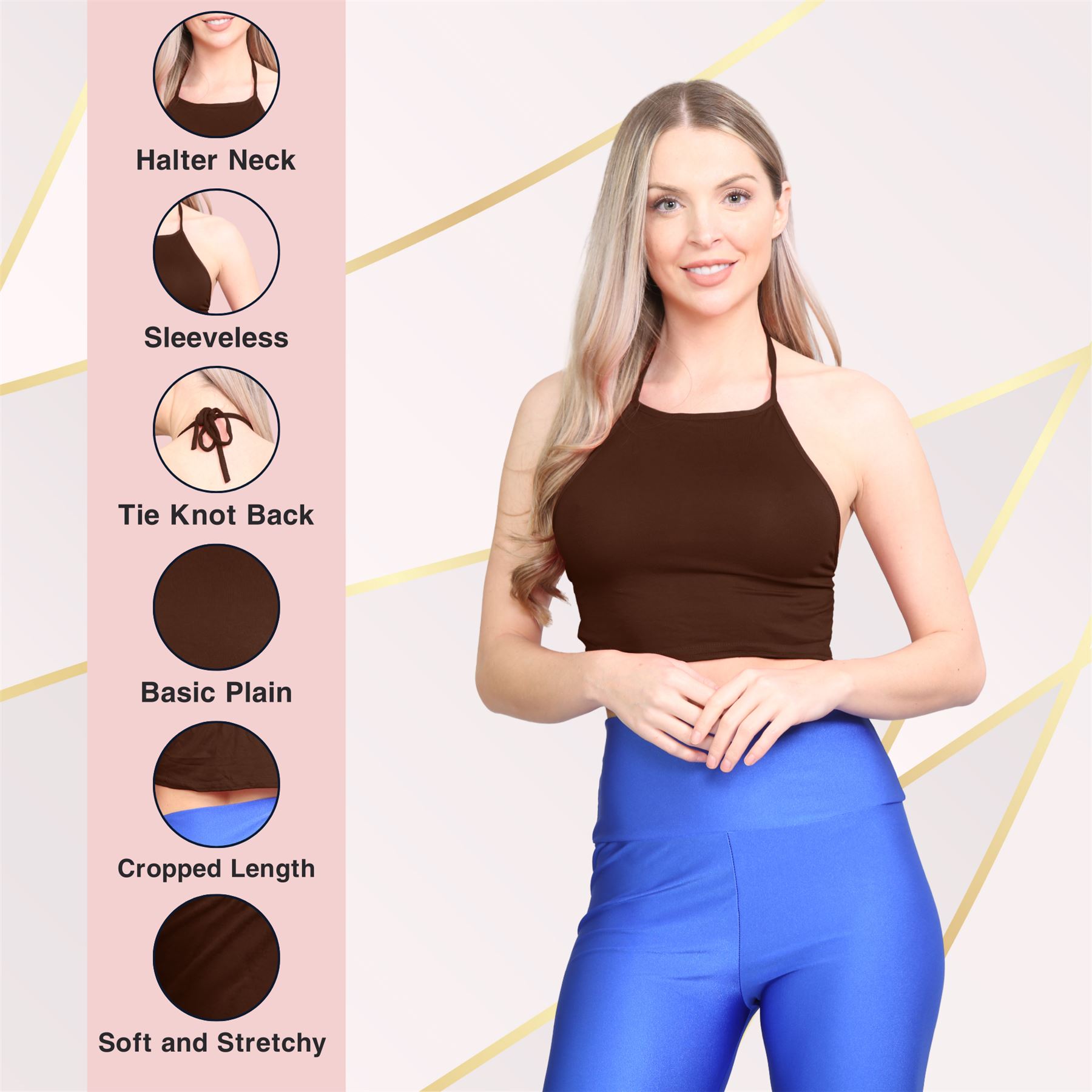Halter Neck Crop Top Womens Vest Top Plain Tie Knot Top Basic Sleeveless T-Shirt - Picture 21 of 170