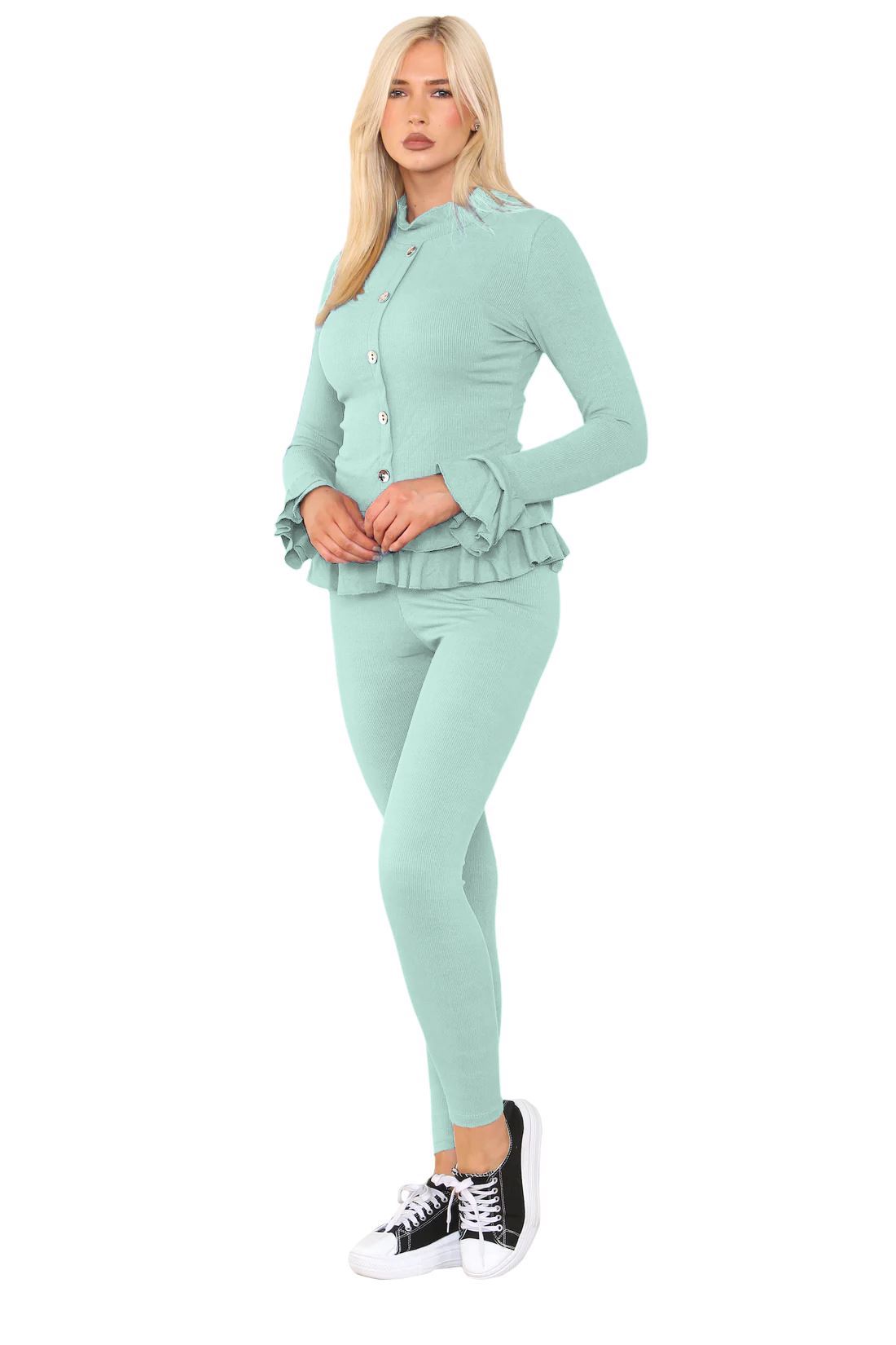Damas Juego de 2 piezas de ropa de salón con botones peplum manga larga - Imagen 22 de 55