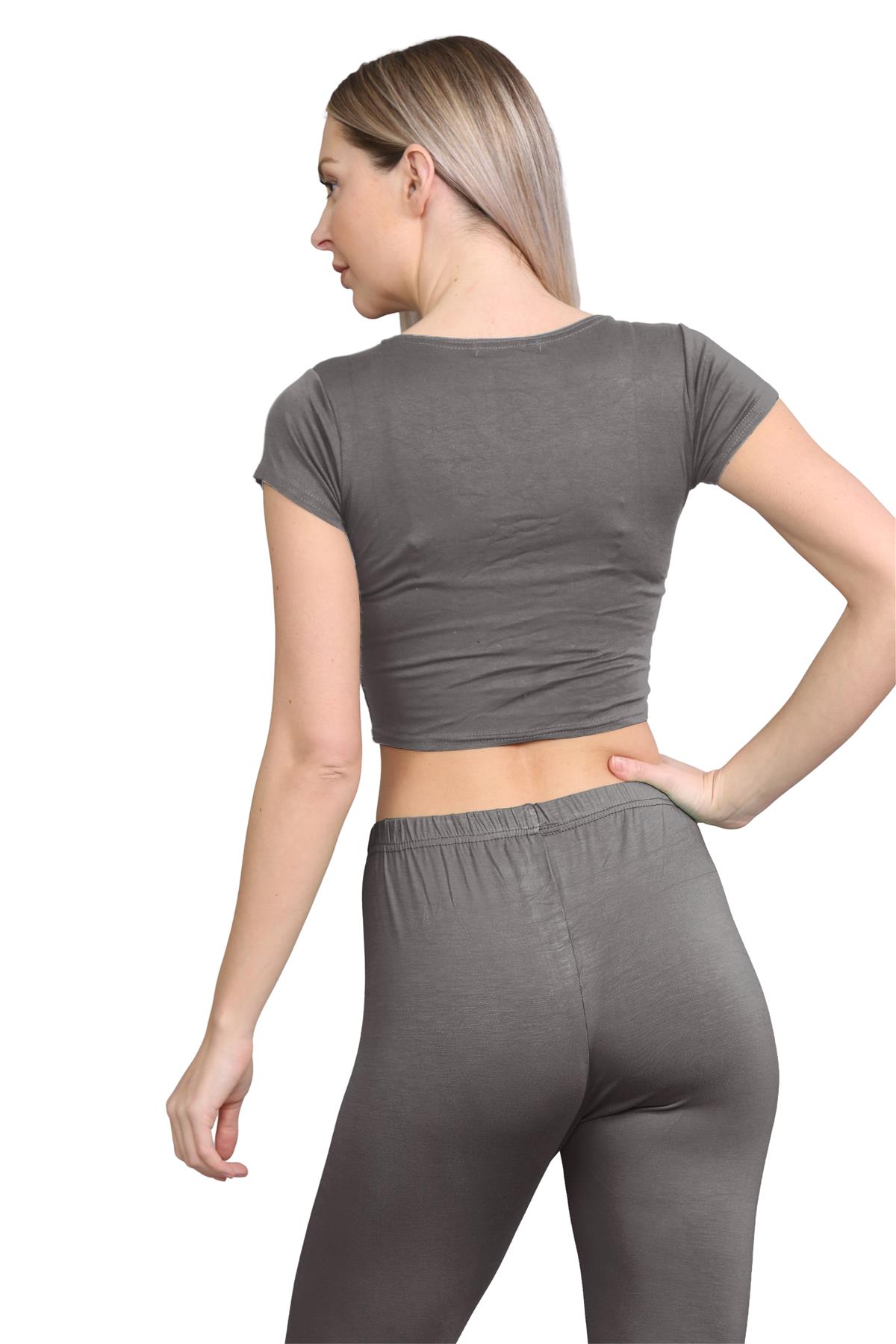 Damen Trainingsanzug Kurzarm Crop Top Sport Legging Workout Aktiv Lounge Set - Bild 39 von 148