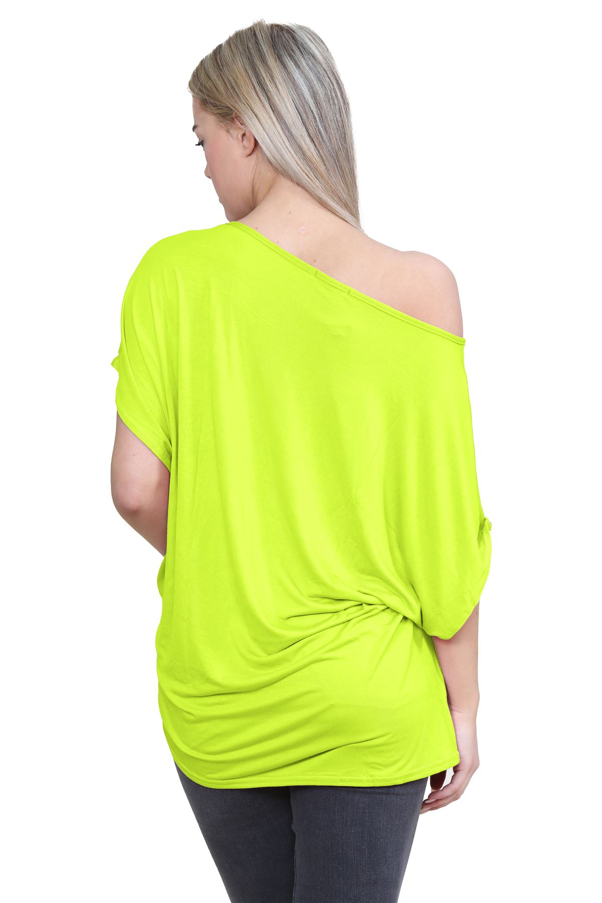 Schulterfreies Damen-T-Shirt Oberteil Fledermausärmel Oversize uni Freizeit Bardot Oberteil - Bild 126 von 225
