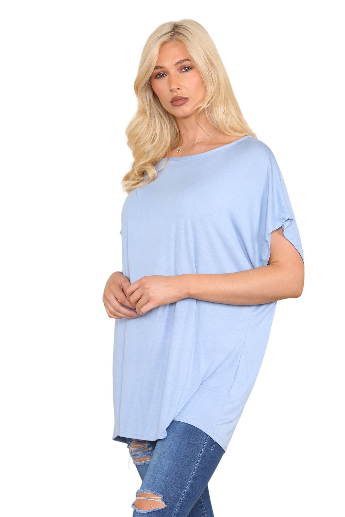 Schulterfreies Damen-T-Shirt Oberteil Fledermausärmel Oversize uni Freizeit Bardot Oberteil - Bild 185 von 225