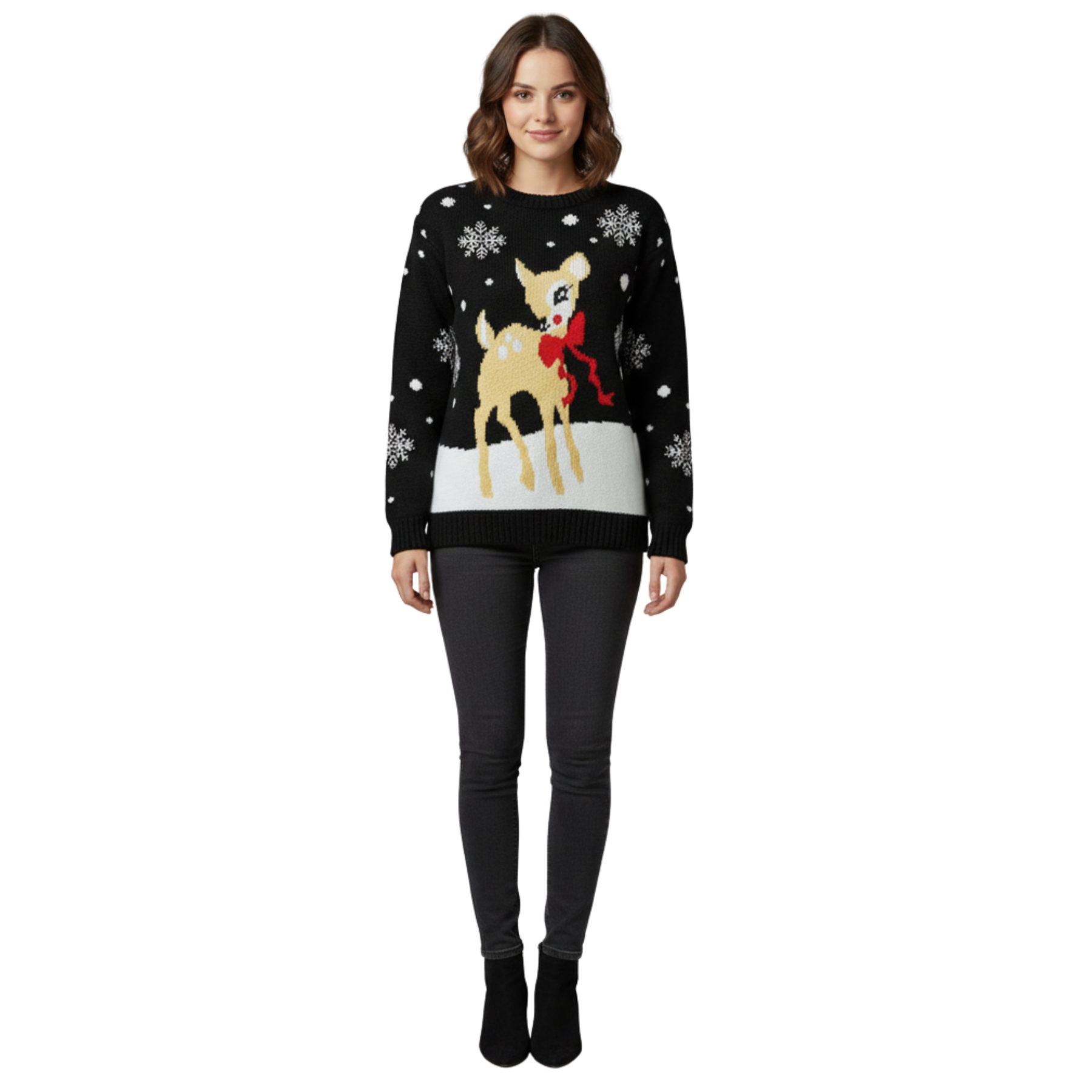 Christmas Reindeer Jumper Womens Knitted Funny Xmas Sweater Unisex Retro Jumpers - Picture 4 of 118