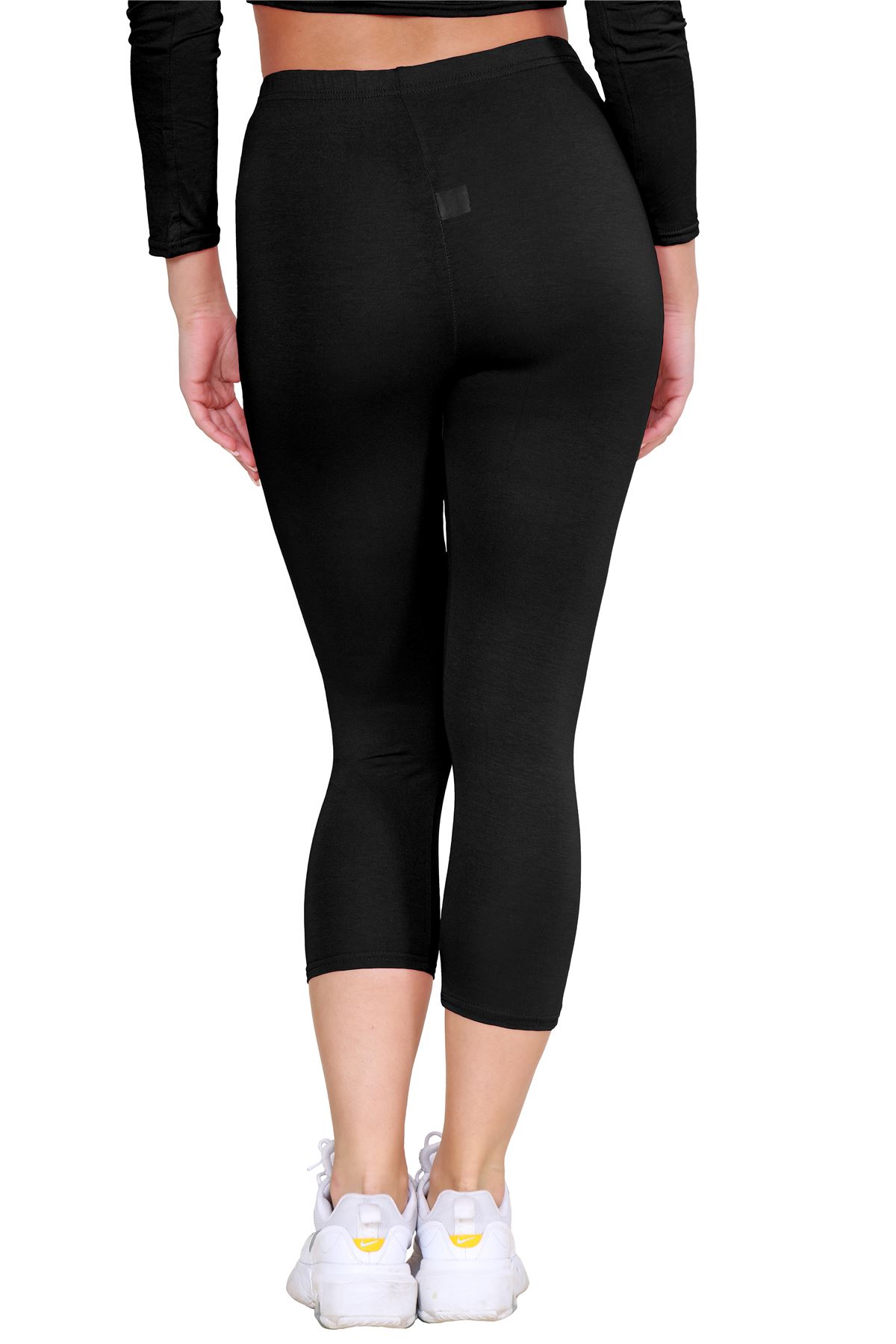 Womens 3/4 Leggings Workout Tight Plain Stretchy Cropped Capri Active Pants - Picture 3 of 186