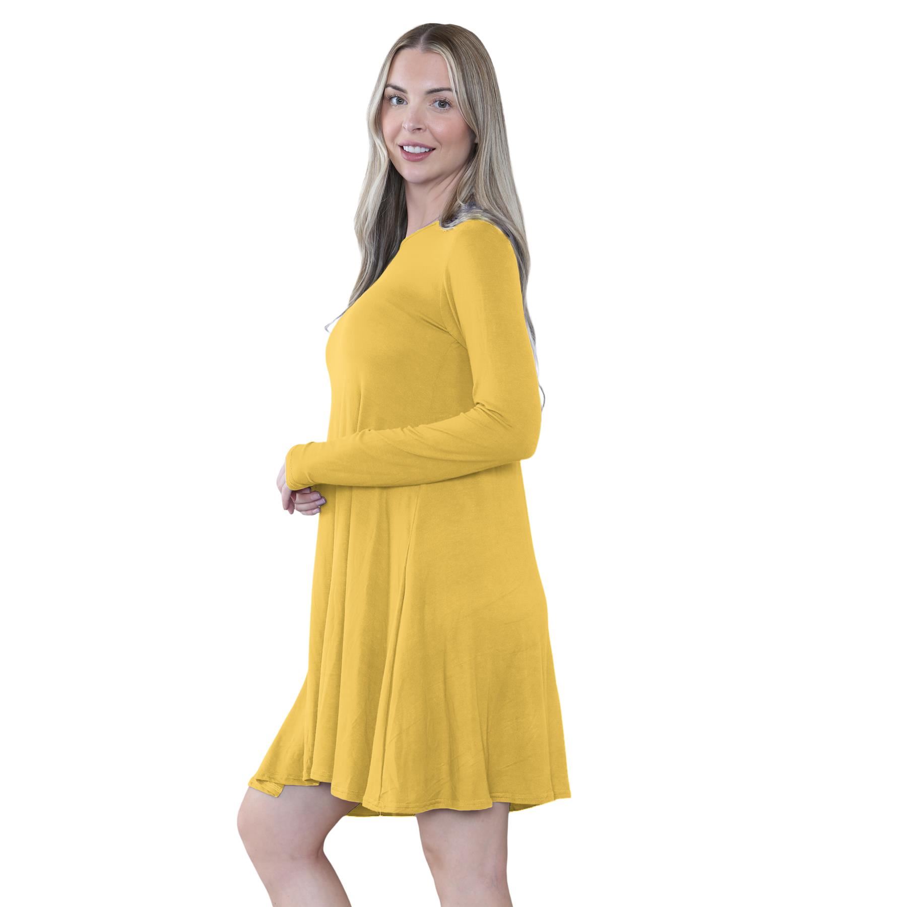 Damen Swing Kleid Uni Langarm Freizeit Ausgestellt A Linie Mini Oberteil Übergröße - Bild 54 von 100