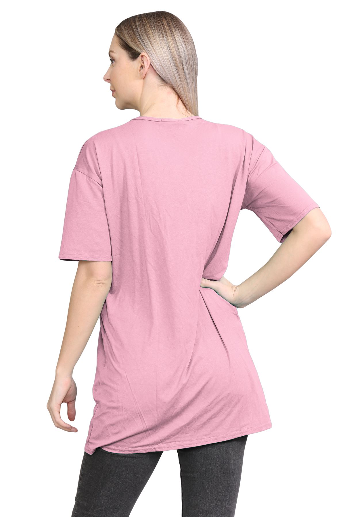 Womens Oversized T-Shirt Plain Baggy Short Sleeve Round Neck Basic Summer Top - Picture 25 of 44