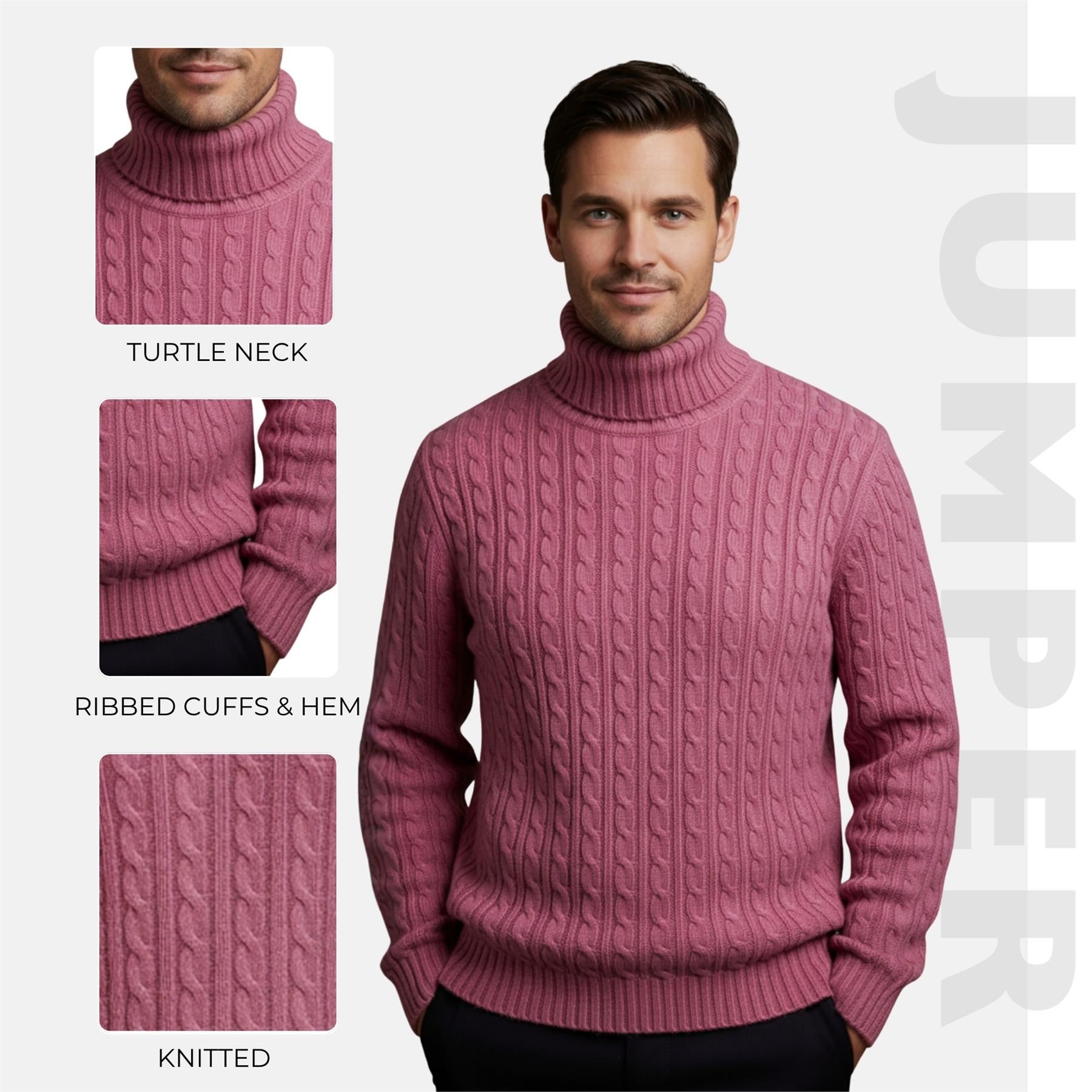 Herren Polo Rollkragen Langarm Pullover Zopfmuster Winterpullover Pulli - Bild 103 von 154