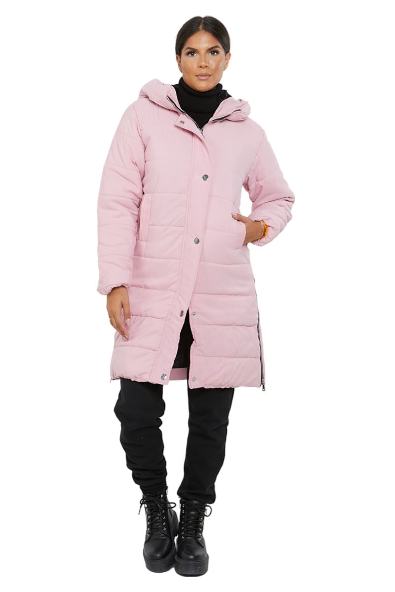Womens Hooded Longline Coat Puffer Padded Long Sleeve Bodywarmer Winter Jacket - Picture 2 of 50
