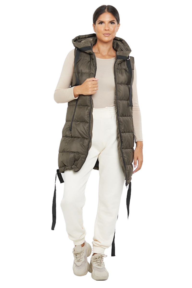 Damas Chaqueta larga acolchada con capucha chaleco acolchada calentador de cuerpo con cremallera - Imagen 29 de 42