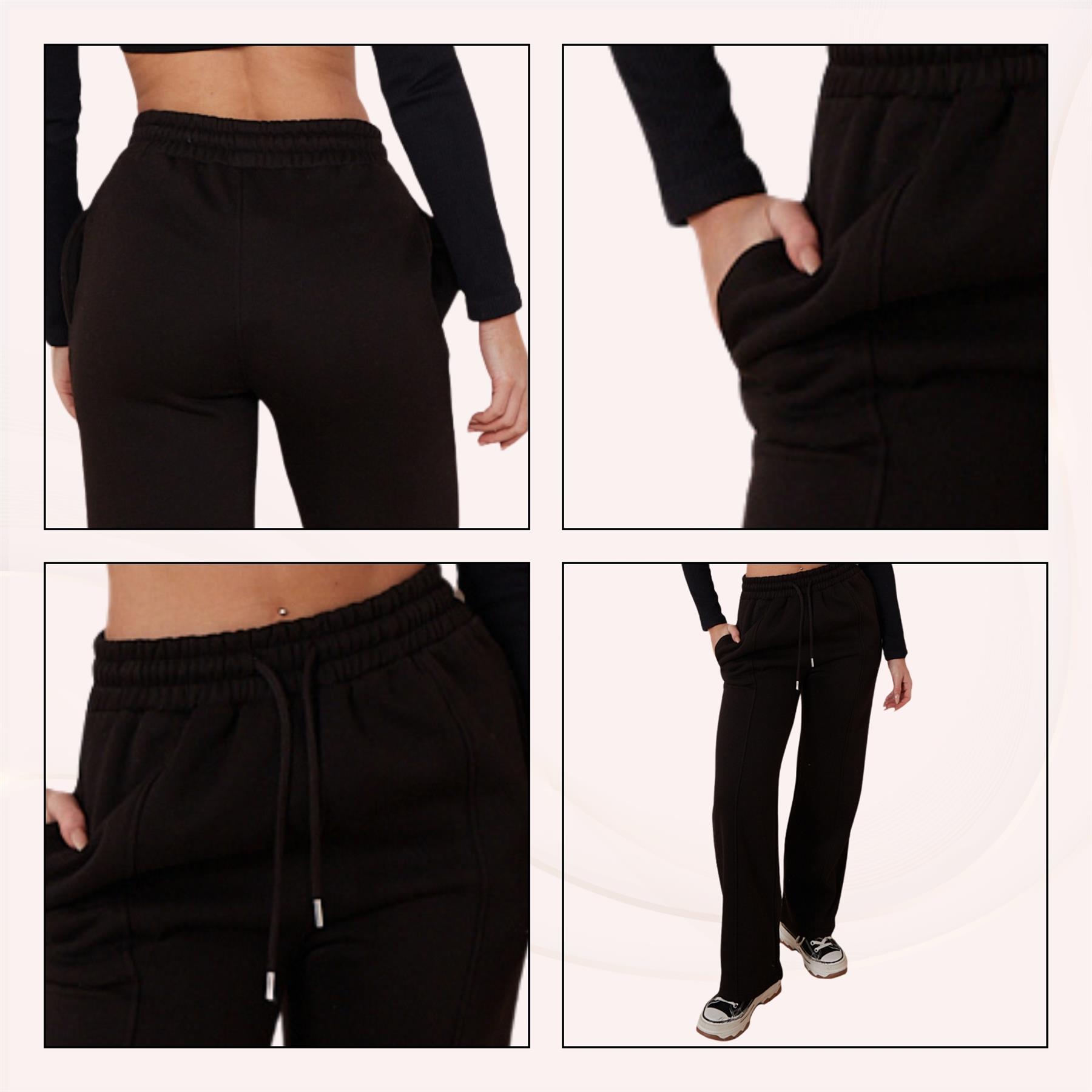 Ladies Fleece Lined Trousers Sweatpants Elastic Waist Wide Leg Loungewear Pants - Picture 14 of 43