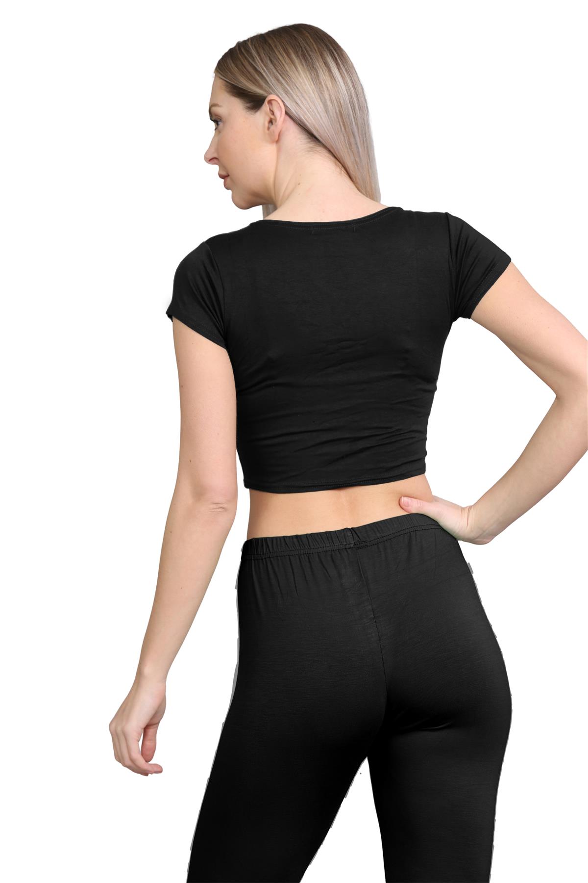 Damen Trainingsanzug Kurzarm Crop Top Sport Legging Workout Aktiv Lounge Set - Bild 10 von 148
