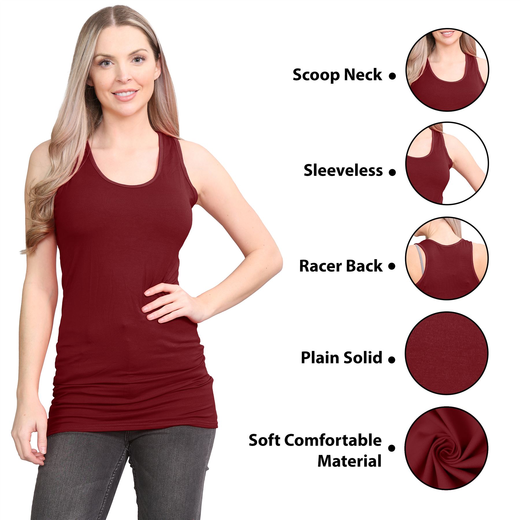 Damen Racerback Weste ärmellos figurbetont einfach dehnbar lang Muskel Gym Top - Bild 109 von 113
