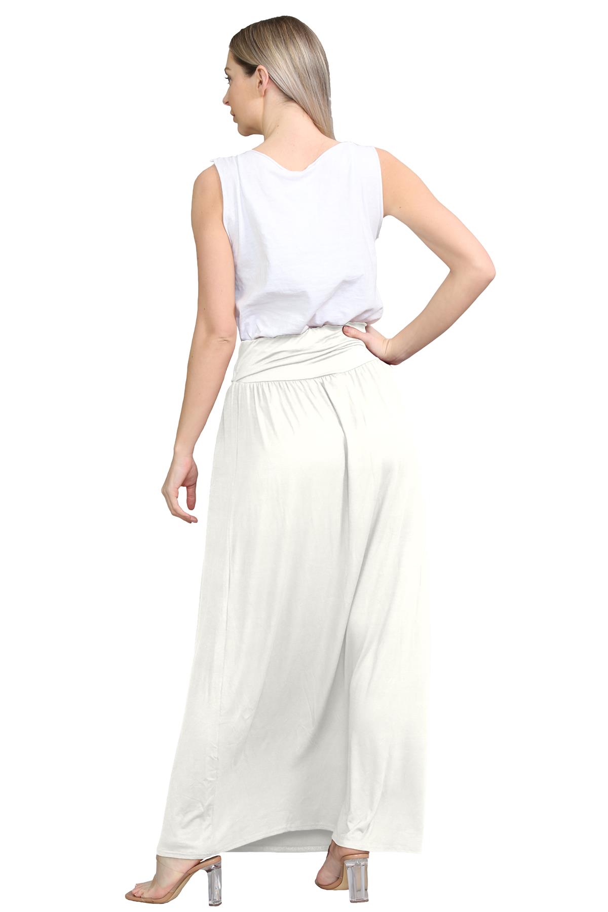 Womens Fold Over Maxi Skirt Plain Pleated Waist Jersey Summer Gypsy Long Skirt - Picture 21 of 68