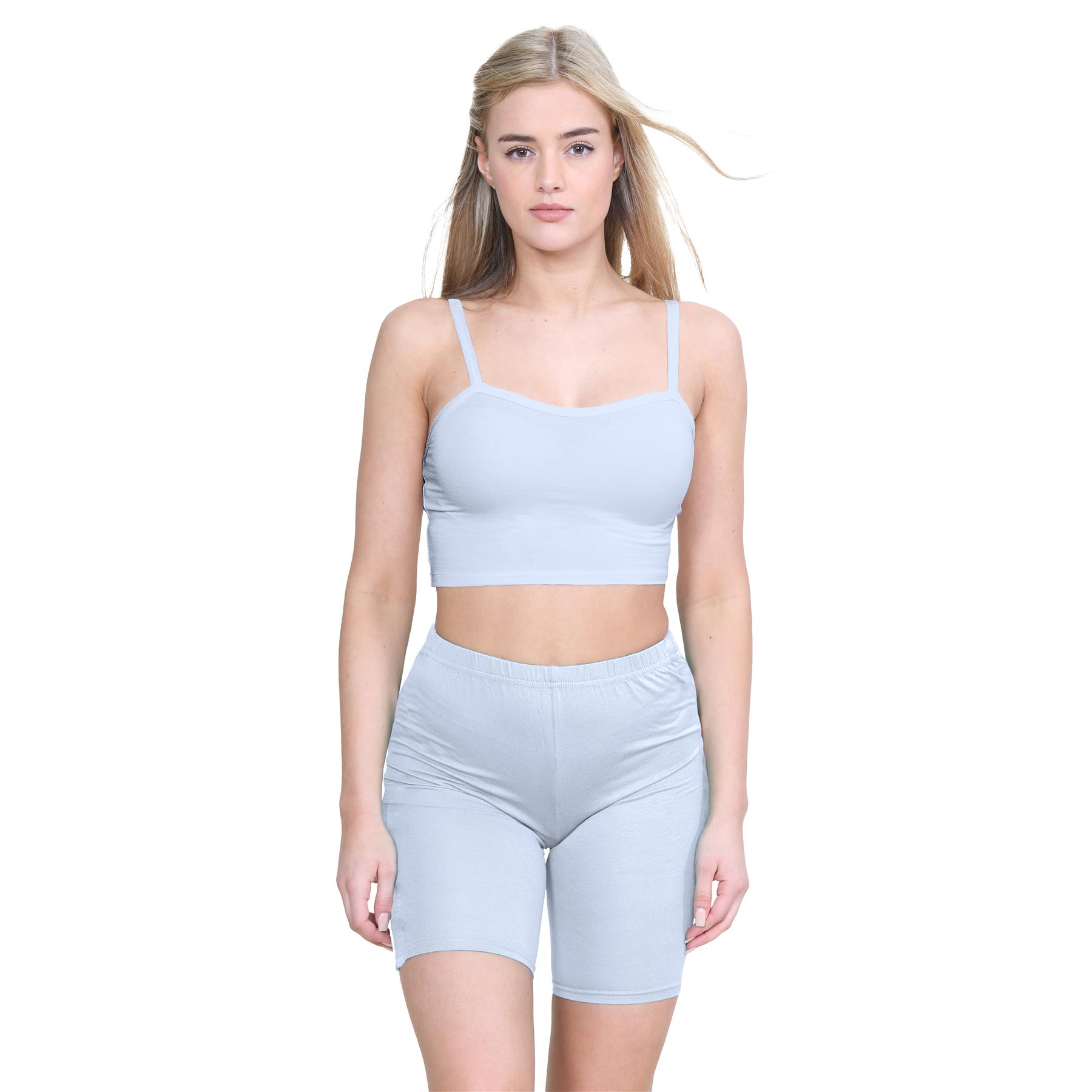 Para mujeres Prendas para el torso recortadas de tiras lisas Ciclismo Conjunto corto Informal Coord Ropa de salón de verano - Imagen 3 de 11
