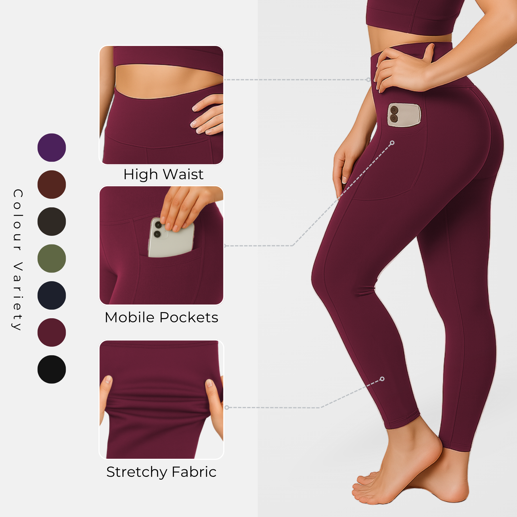 Womens Activewear Leggings High Waist Gym Yoga Workout Leggings With Pockets - Picture 41 of 50