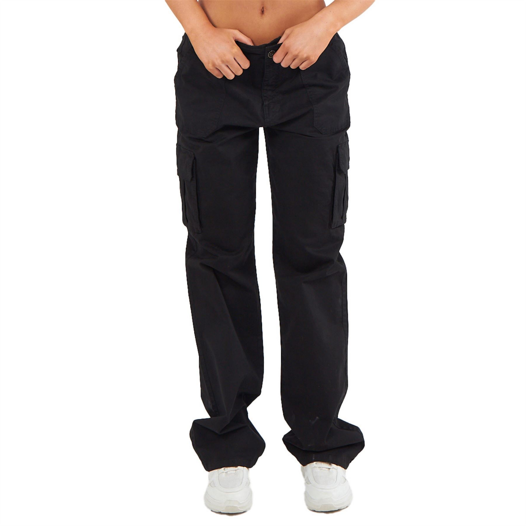 Pantalones de carga de algodón para mujer bolsillos de cintura baja calce suelto pierna ancha pantalones de combate - Imagen 3 de 26