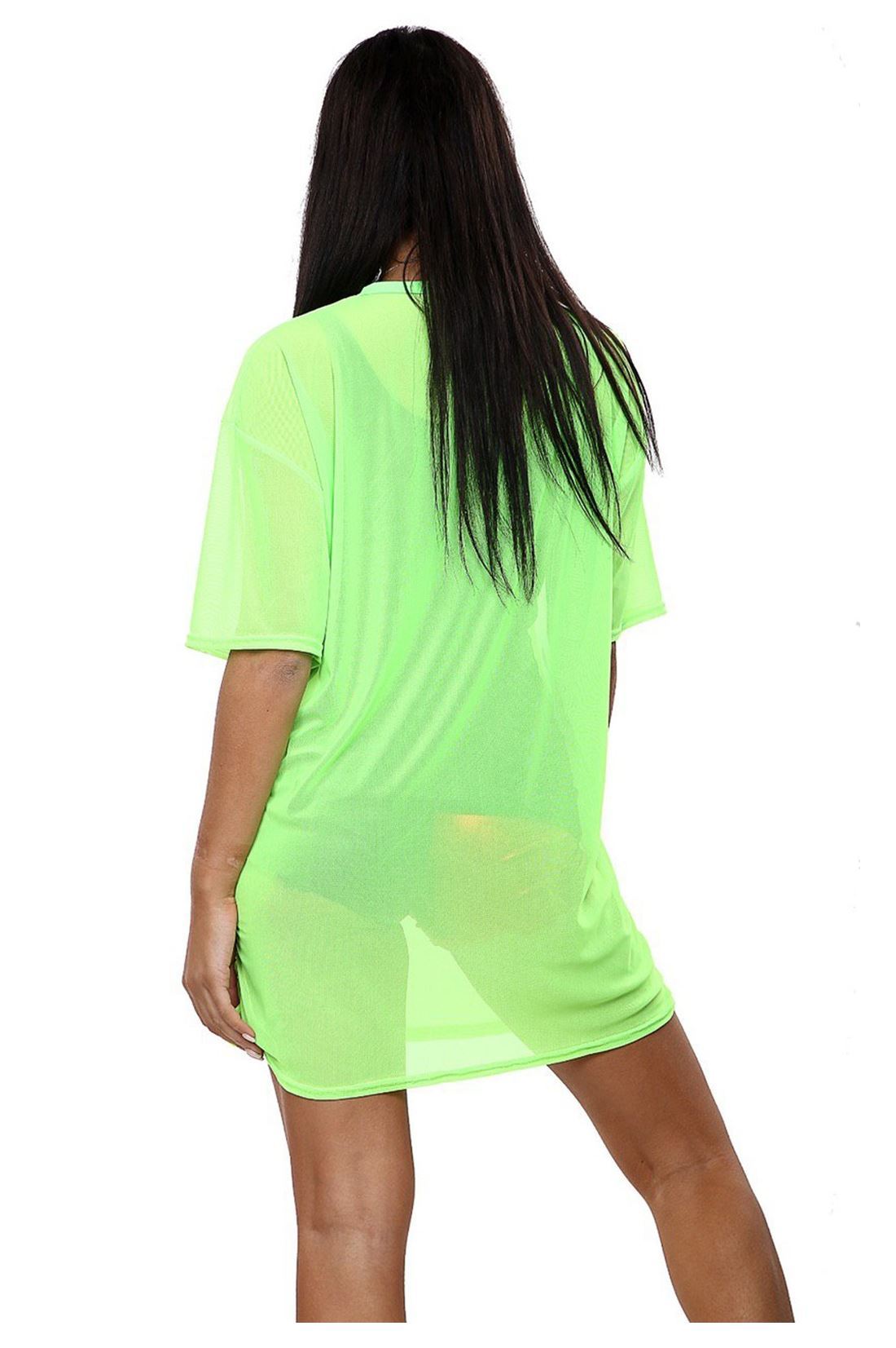 Ladies Mesh Dress Oversized T-Shirt Fishnet Sheer Dress Tunic Baggy Longline Top - Picture 22 of 37