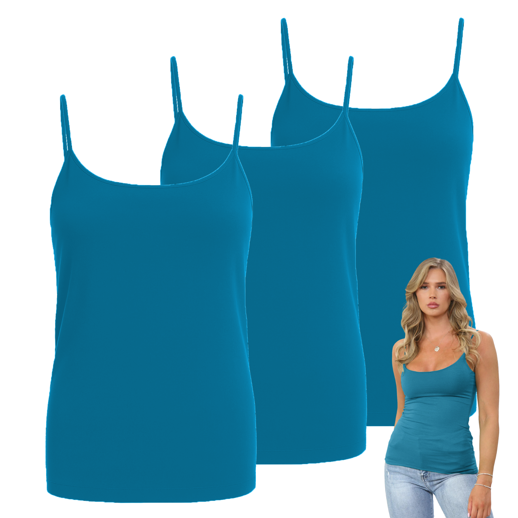 Womens Bodycon Cami Strappy Tank Top Plain Summer Activewear Vest Top, Pack of 3 - Picture 183 of 221