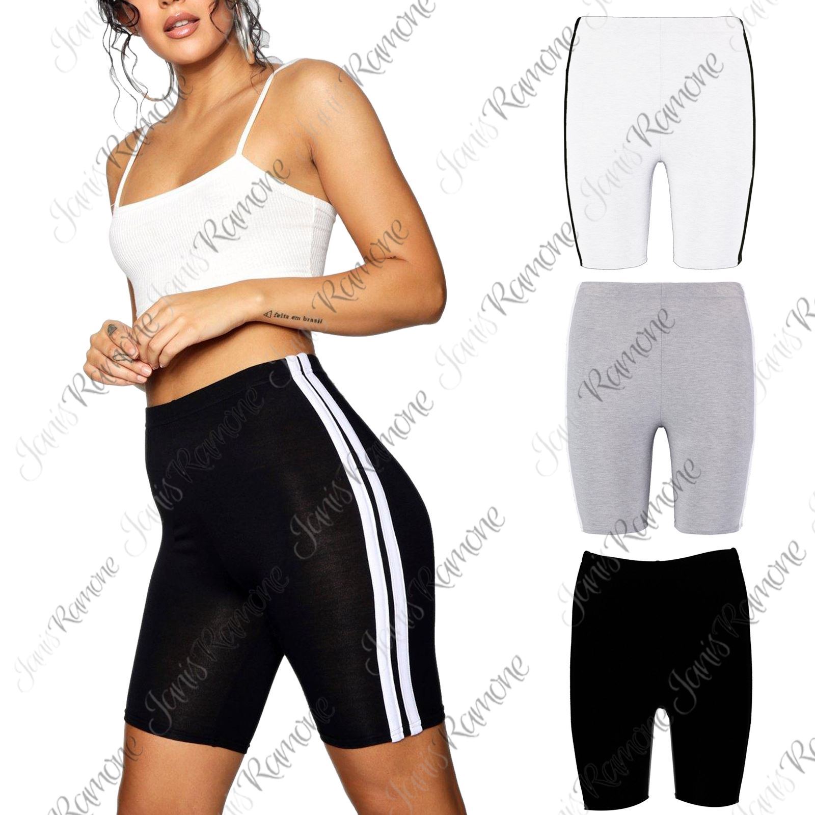 Da Donna con doppio lato a Righe Active Gym Ciclismo Pantaloncini Collant Fit Hot Pants