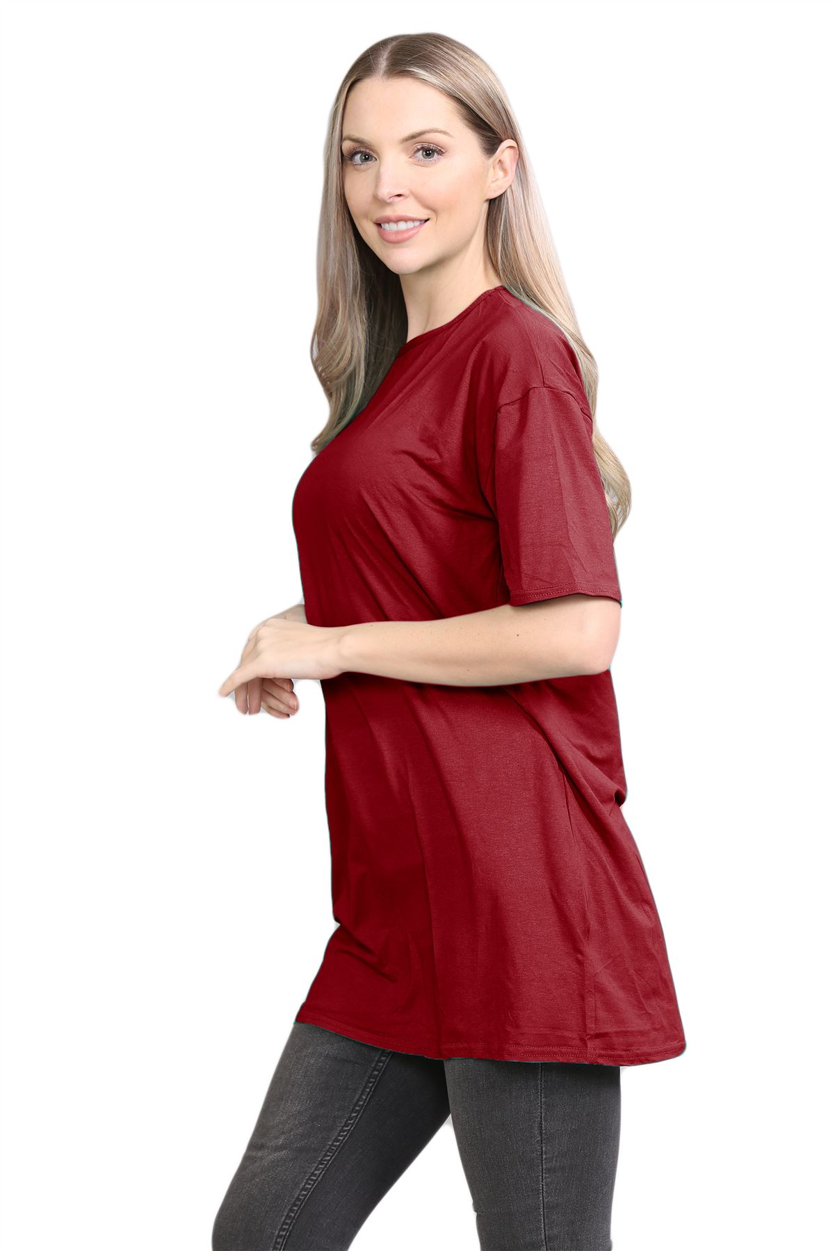 Womens Oversized T-Shirt Plain Baggy Short Sleeve Round Neck Basic Summer Top - Picture 33 of 44