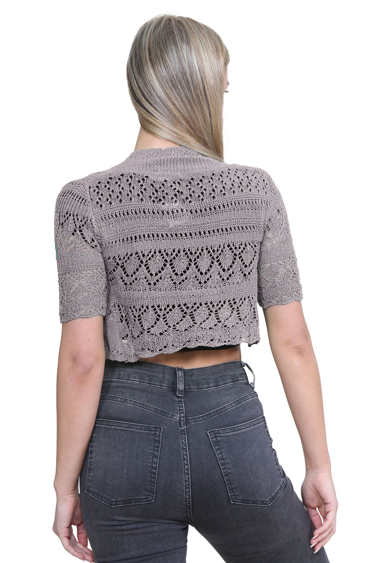 Womens Crochet Knitted Bolero Shrug Short Sleeve Open Front Cardigan Crop Top - Picture 94 of 186