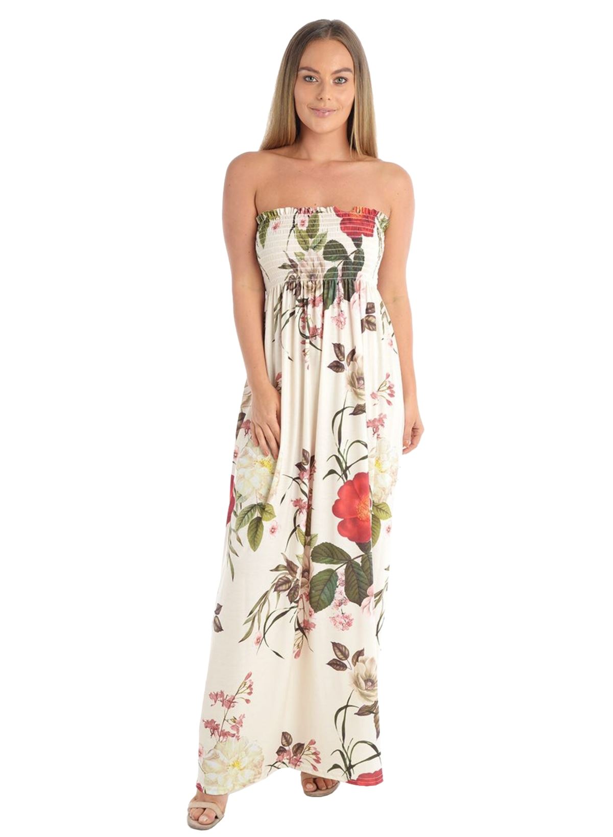 New Ladies Strapless Tropical Floral 
