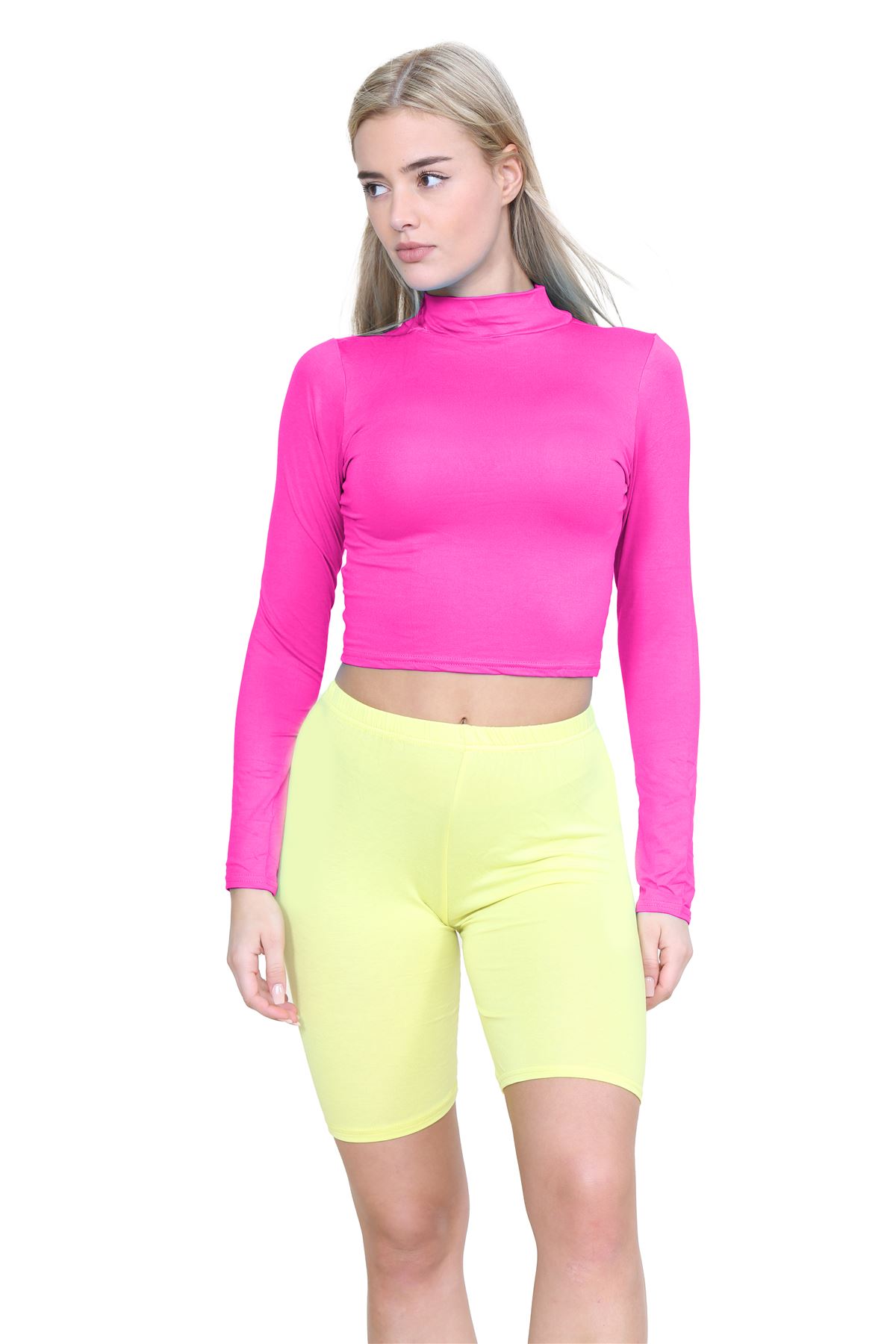 Turtle Neck Crop Top Womens Plain Long Sleeve Stretchy Basic Polo Neck T-Shirt - Picture 76 of 129