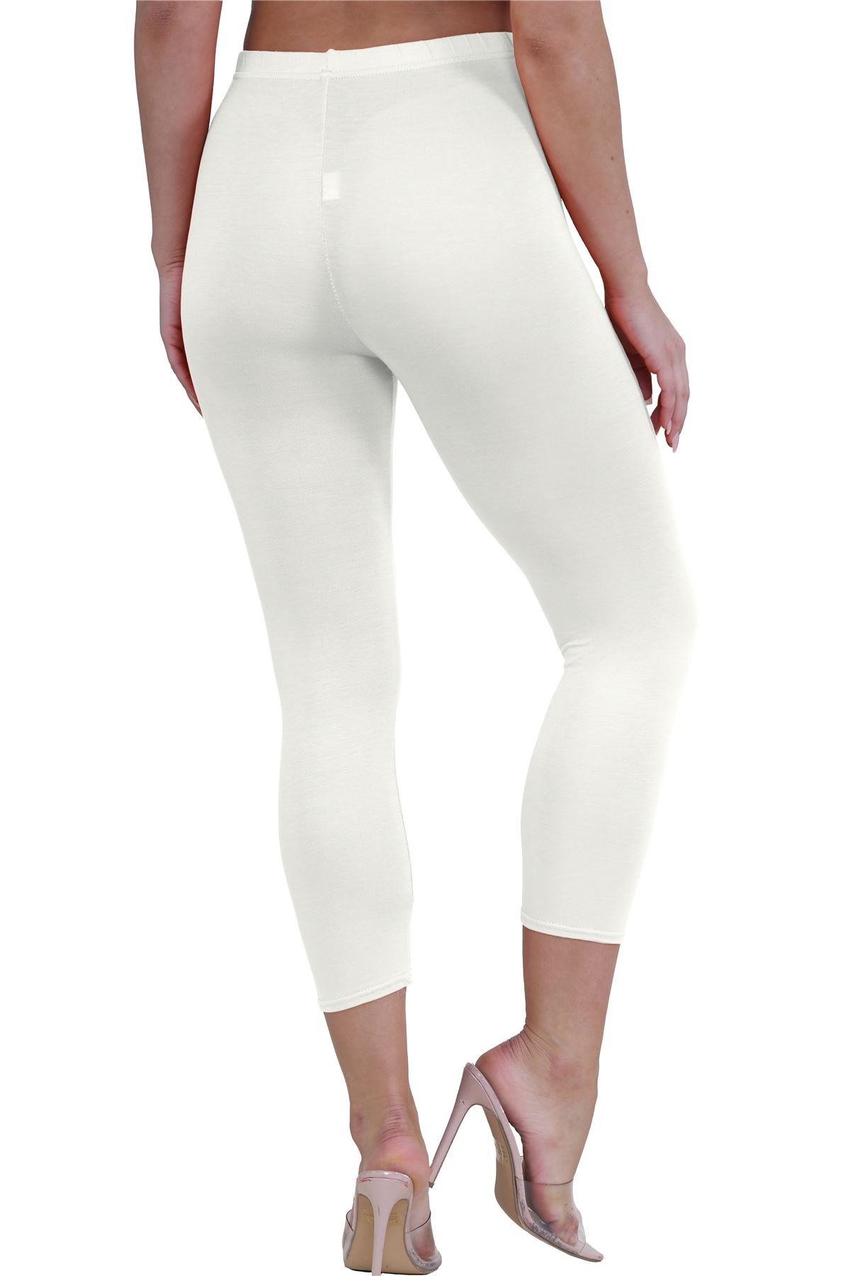 Womens 3/4 Leggings Workout Tight Plain Stretchy Cropped Capri Active Pants - Picture 21 of 186