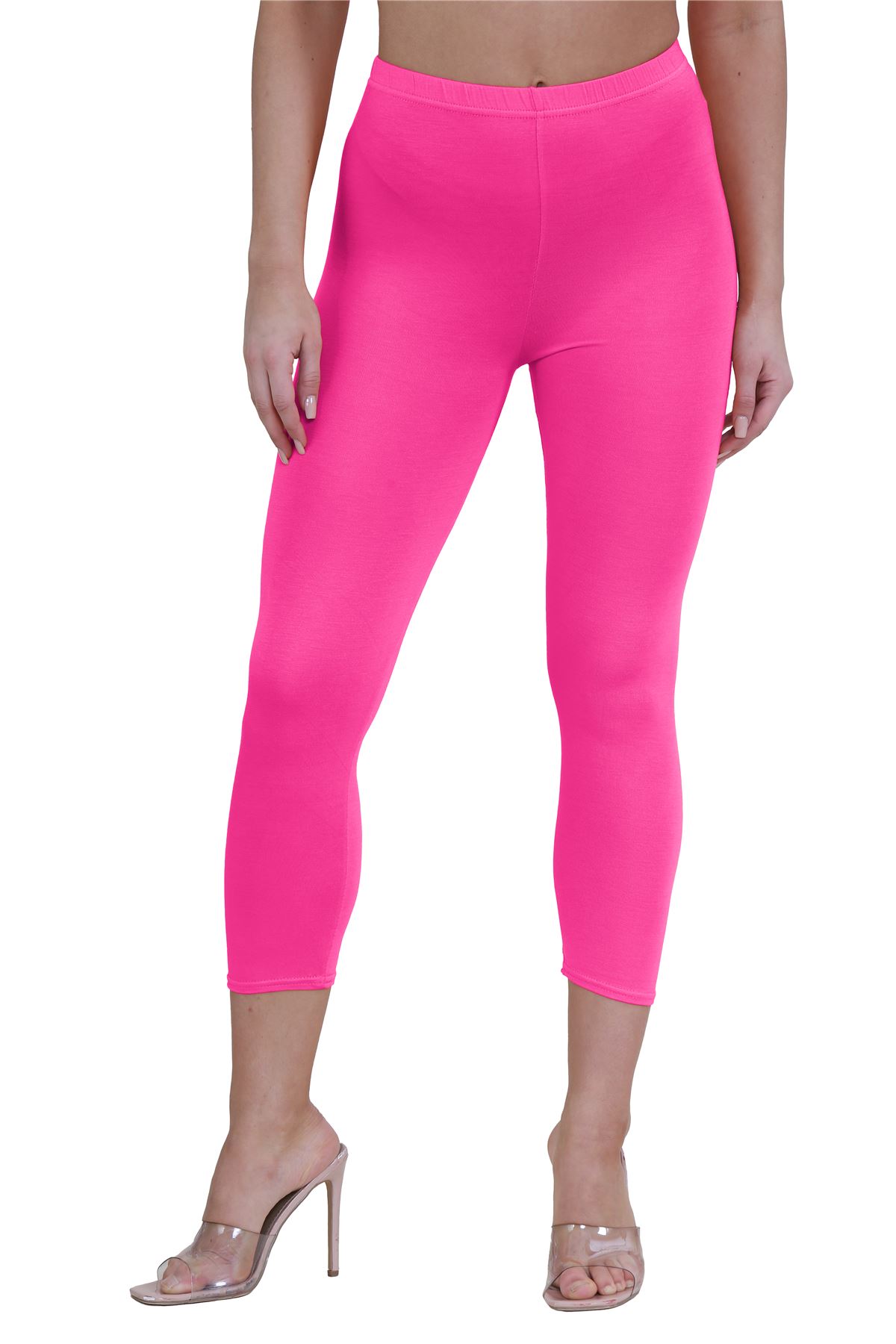 Womens 3/4 Leggings Workout Tight Plain Stretchy Cropped Capri Active Pants - Picture 39 of 186