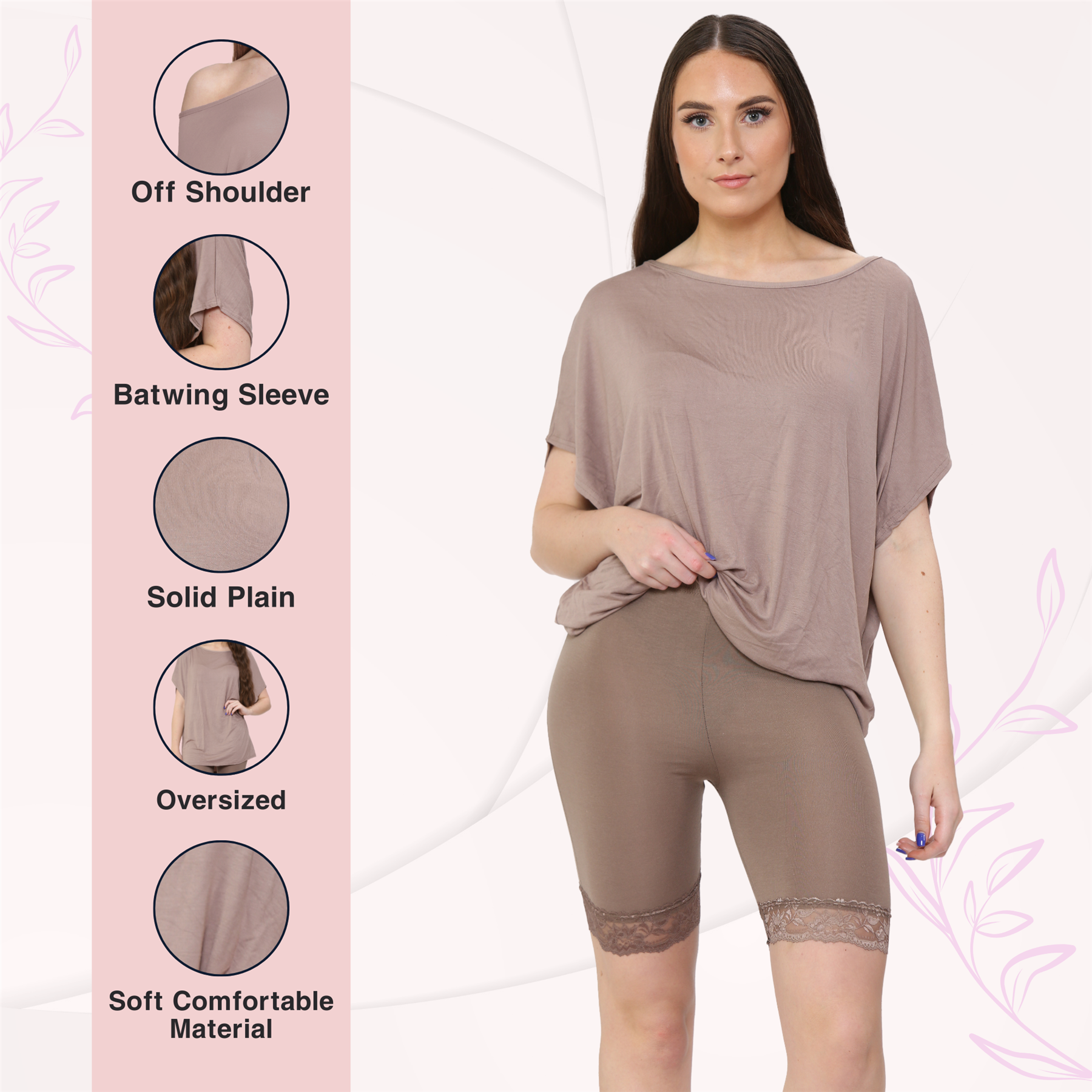 Schulterfreies Damen-T-Shirt Oberteil Fledermausärmel Oversize uni Freizeit Bardot Oberteil - Bild 85 von 225