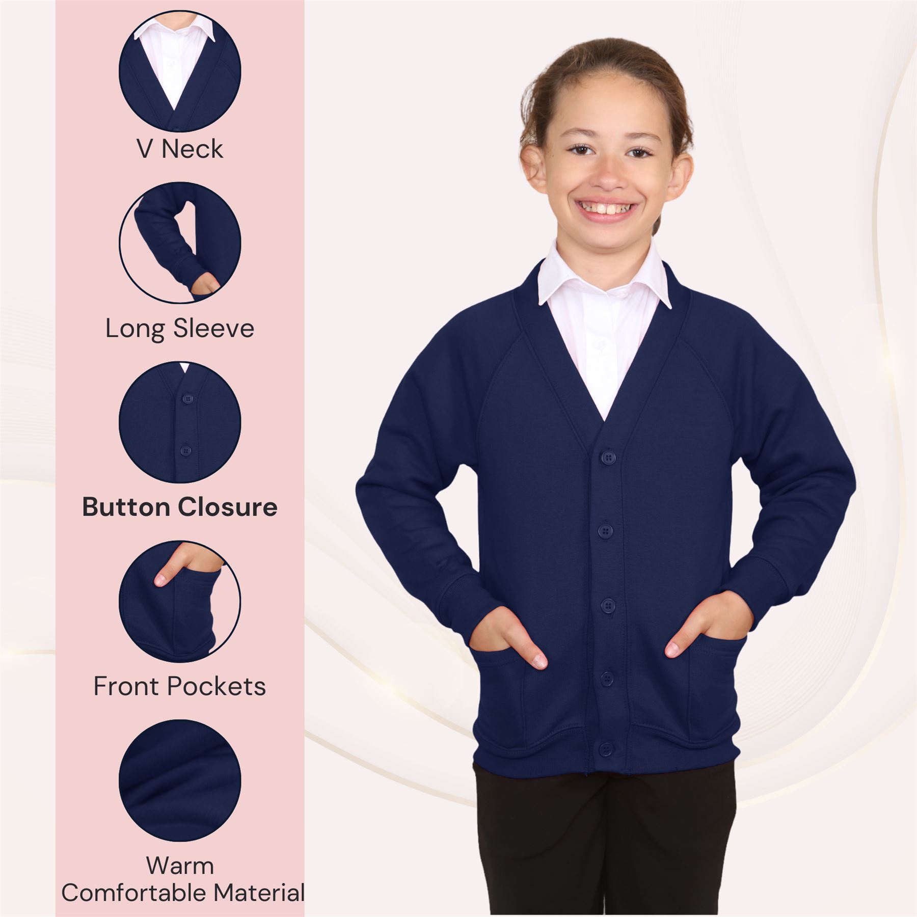 Niñas Cuello en V Cárdigan Uniforme Escolar Manga Larga Jersey Niños Niños Suéter 2-13 Años - Imagen 21 de 44