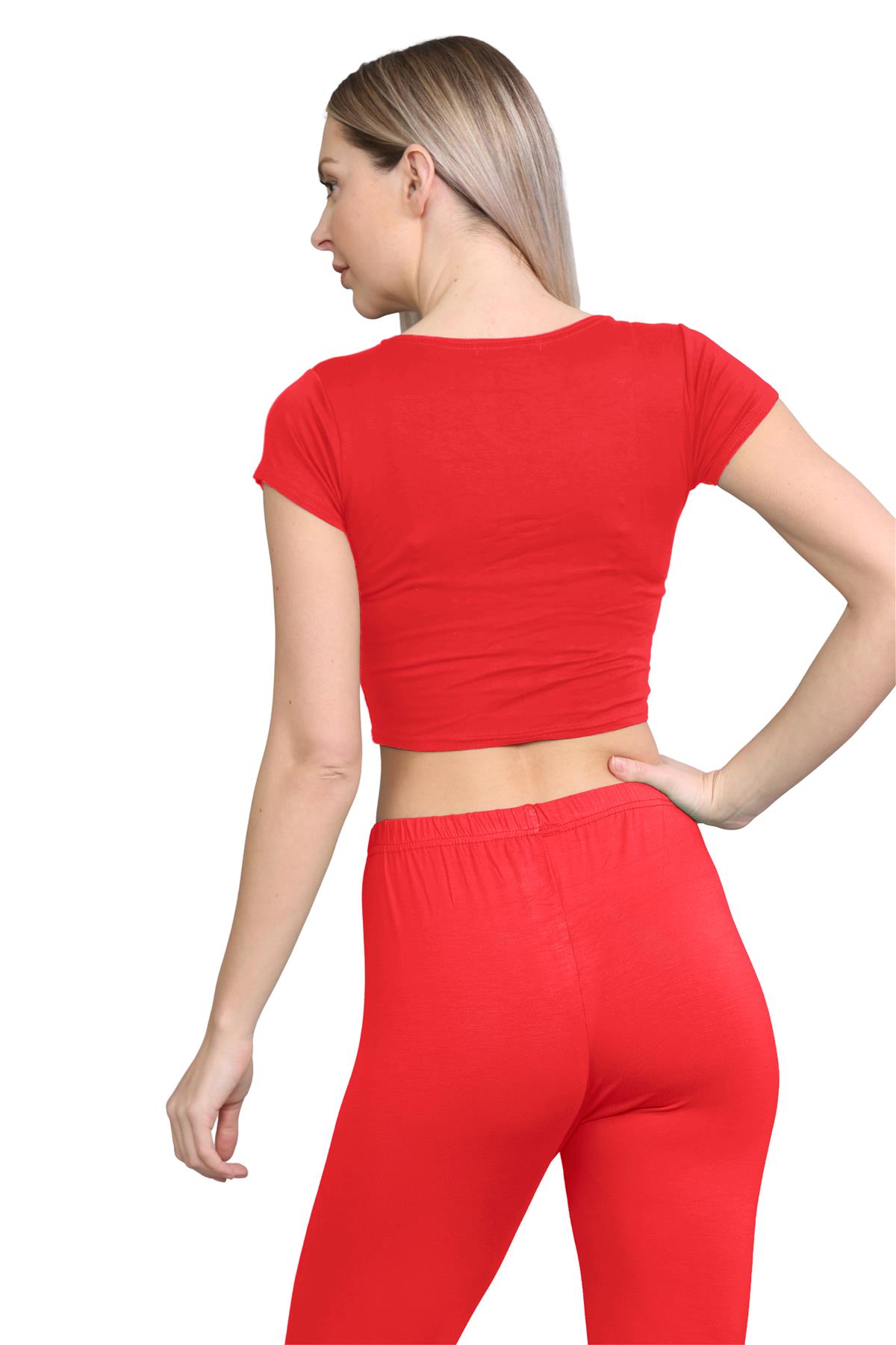 Damen Trainingsanzug Kurzarm Crop Top Sport Legging Workout Aktiv Lounge Set - Bild 102 von 148