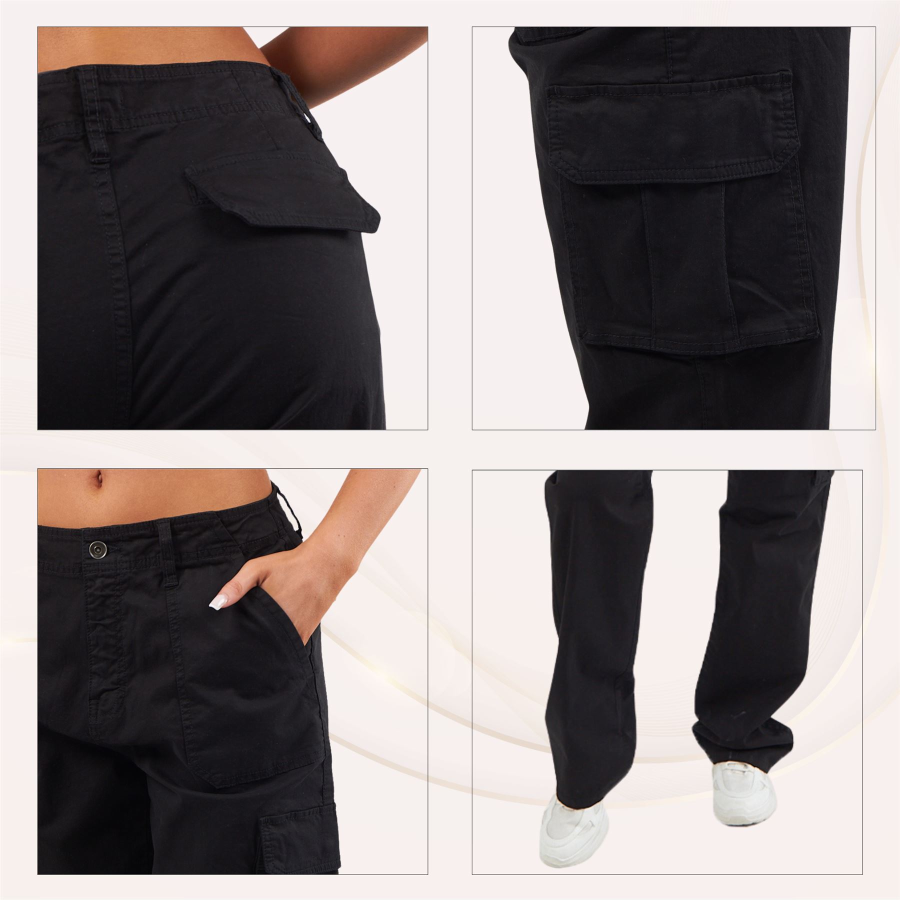 Pantalones de carga de algodón para mujer bolsillos de cintura baja calce suelto pierna ancha pantalones de combate - Imagen 7 de 26