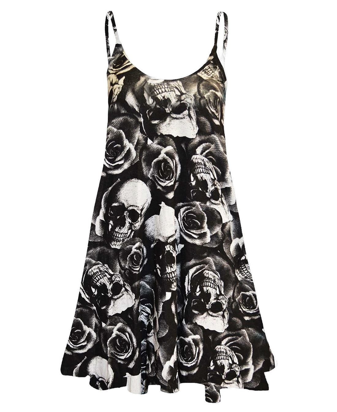 Womens Printed Cami Dress Flared Strappy Long Camisole Swing Mini Dress Vest Top - Picture 18 of 21