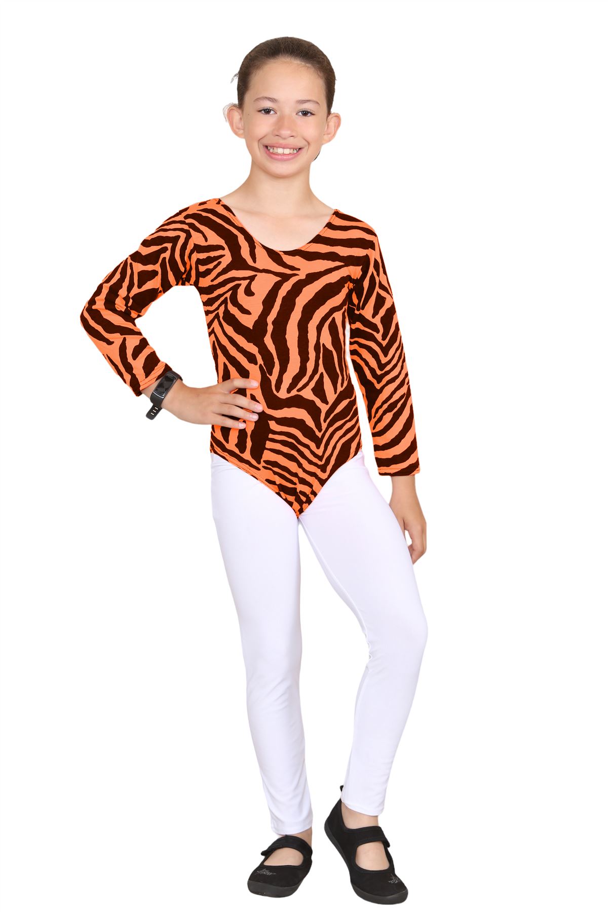 Girls Dance Leotard Zebra Print Long Sleeve Microfibre Gymnastics Kids Bodysuit - Picture 11 of 37