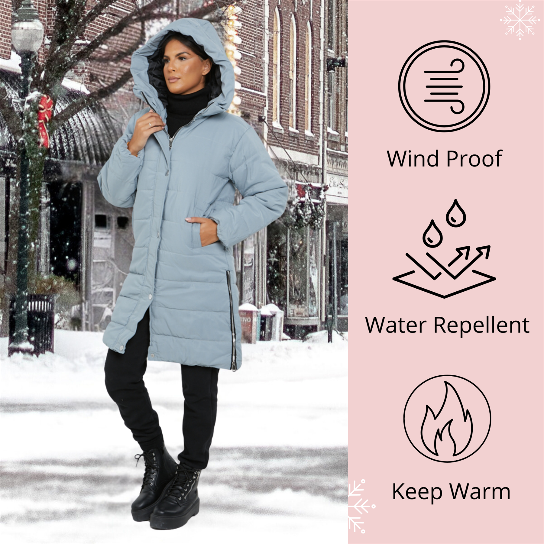 Womens Hooded Longline Coat Puffer Padded Long Sleeve Bodywarmer Winter Jacket - Picture 20 of 50