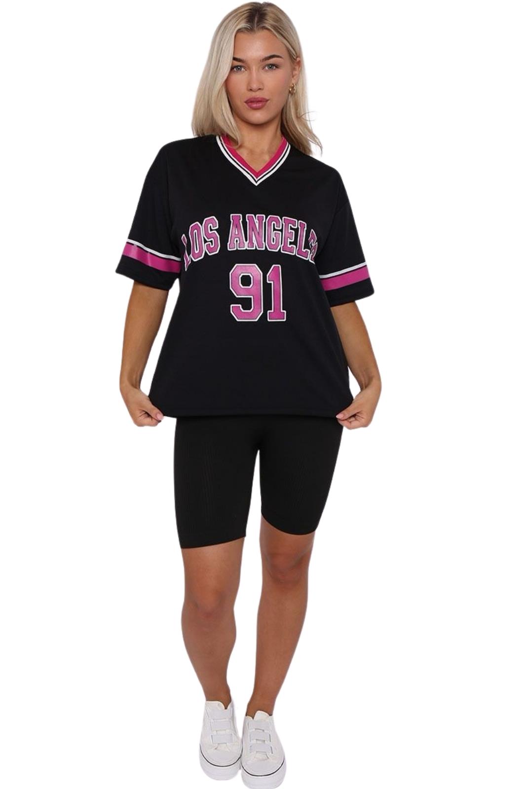 Camiseta de mujer de gran tamaño cuello en V LA 91 fútbol americano universitario holgada verano top - Imagen 9 de 50
