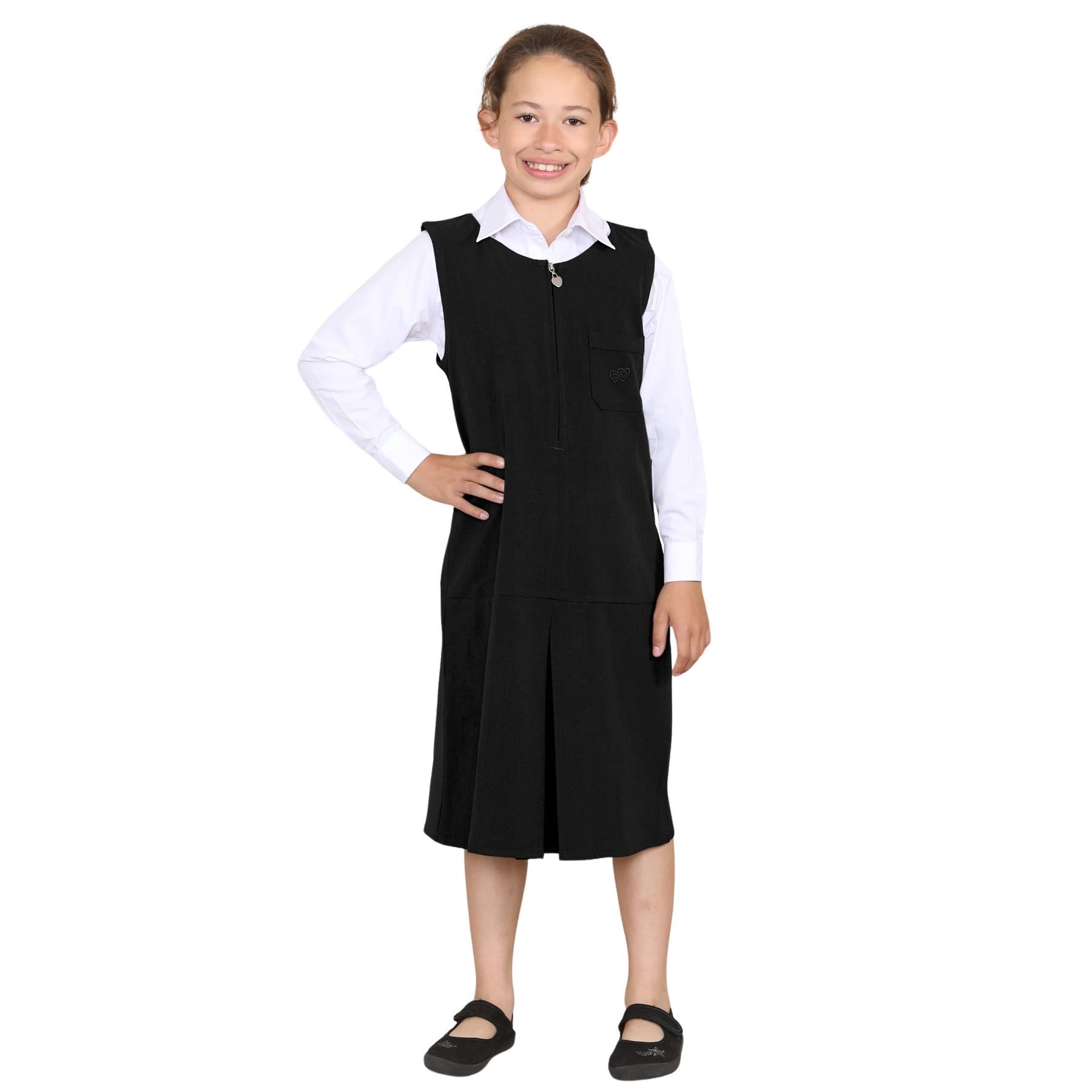 Niñas Corazón Bolsillo Delantal Niños Sin Mangas Plisado Cremallera Uniforme Escolar Vestido - Imagen 2 de 22