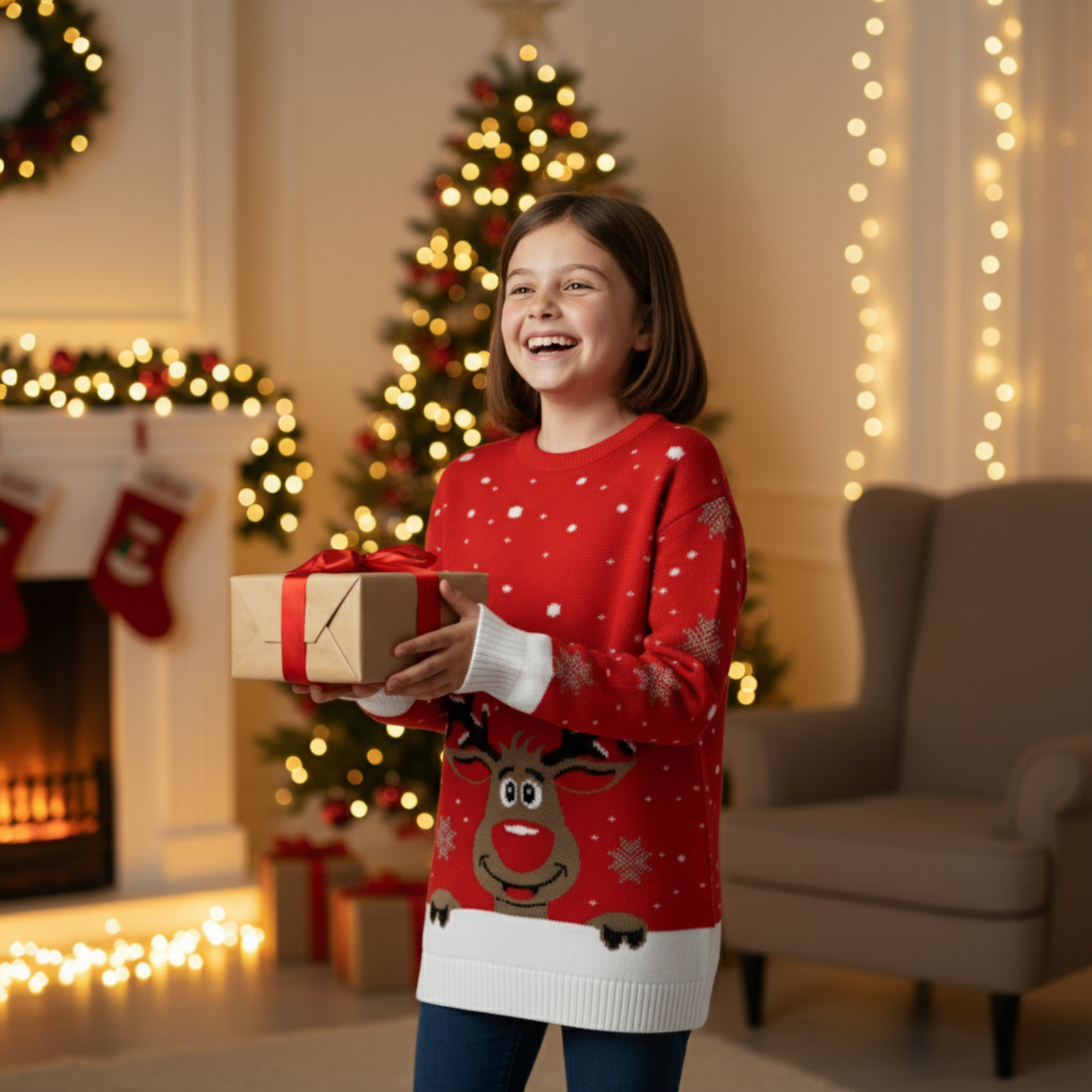 Maglione Renna Bambini Natale Unisex Maglione Girocollo Natale Ragazze Ragazzi Pullover - Foto 14 di 15