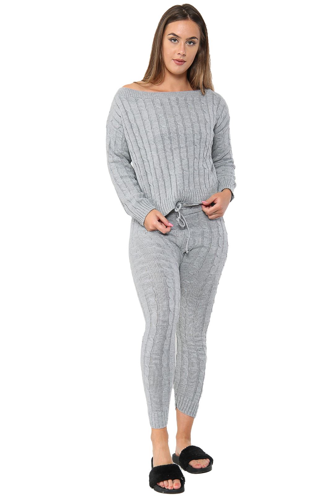 Ladies Cable Knitted Jumper Top Joggers 