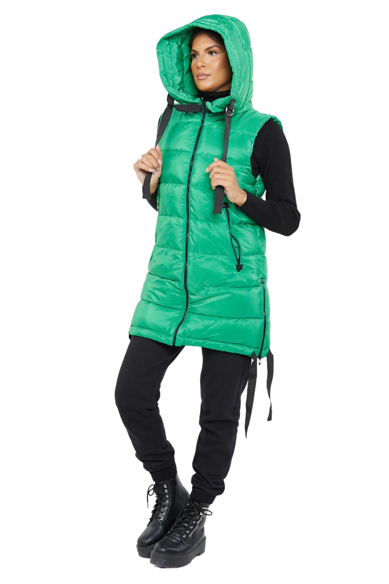 Damas Chaqueta larga acolchada con capucha chaleco acolchada calentador de cuerpo con cremallera - Imagen 16 de 42