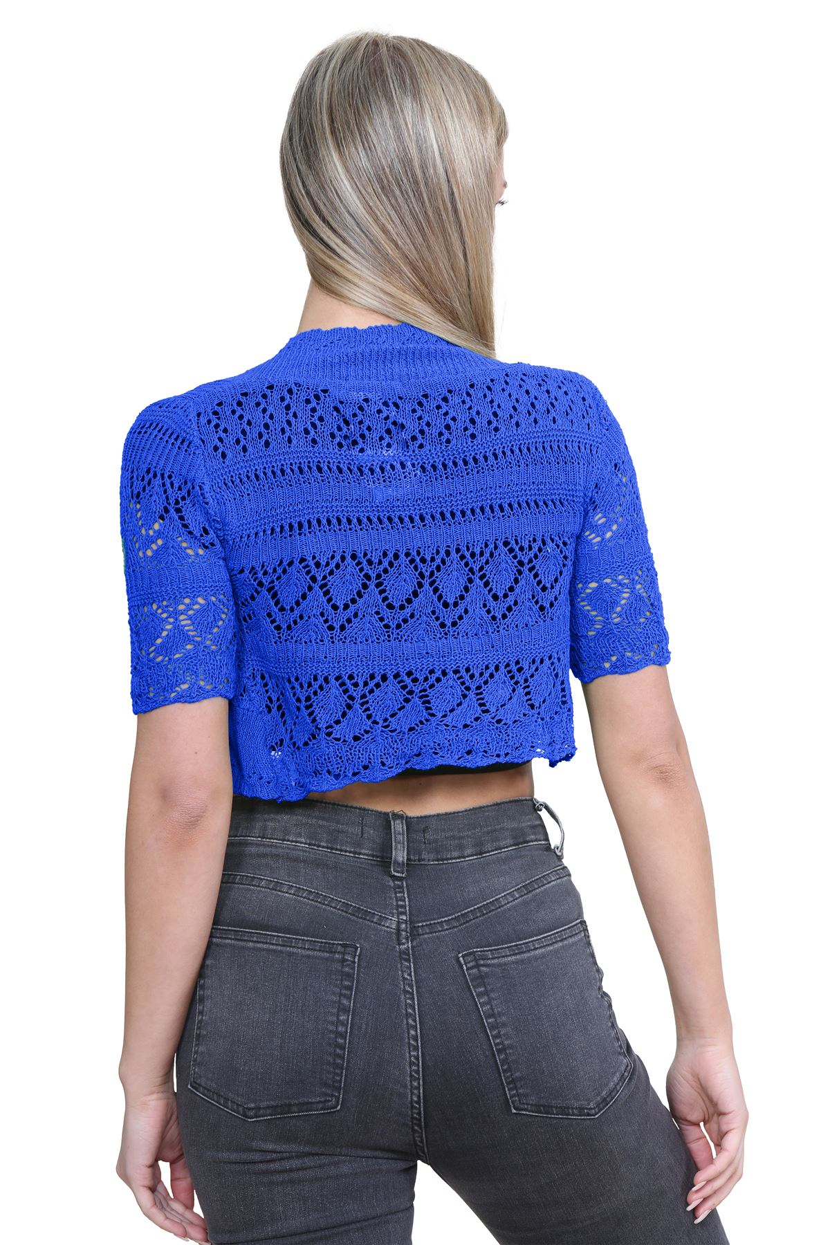 Womens Crochet Knitted Bolero Shrug Short Sleeve Open Front Cardigan Crop Top - Picture 135 of 186