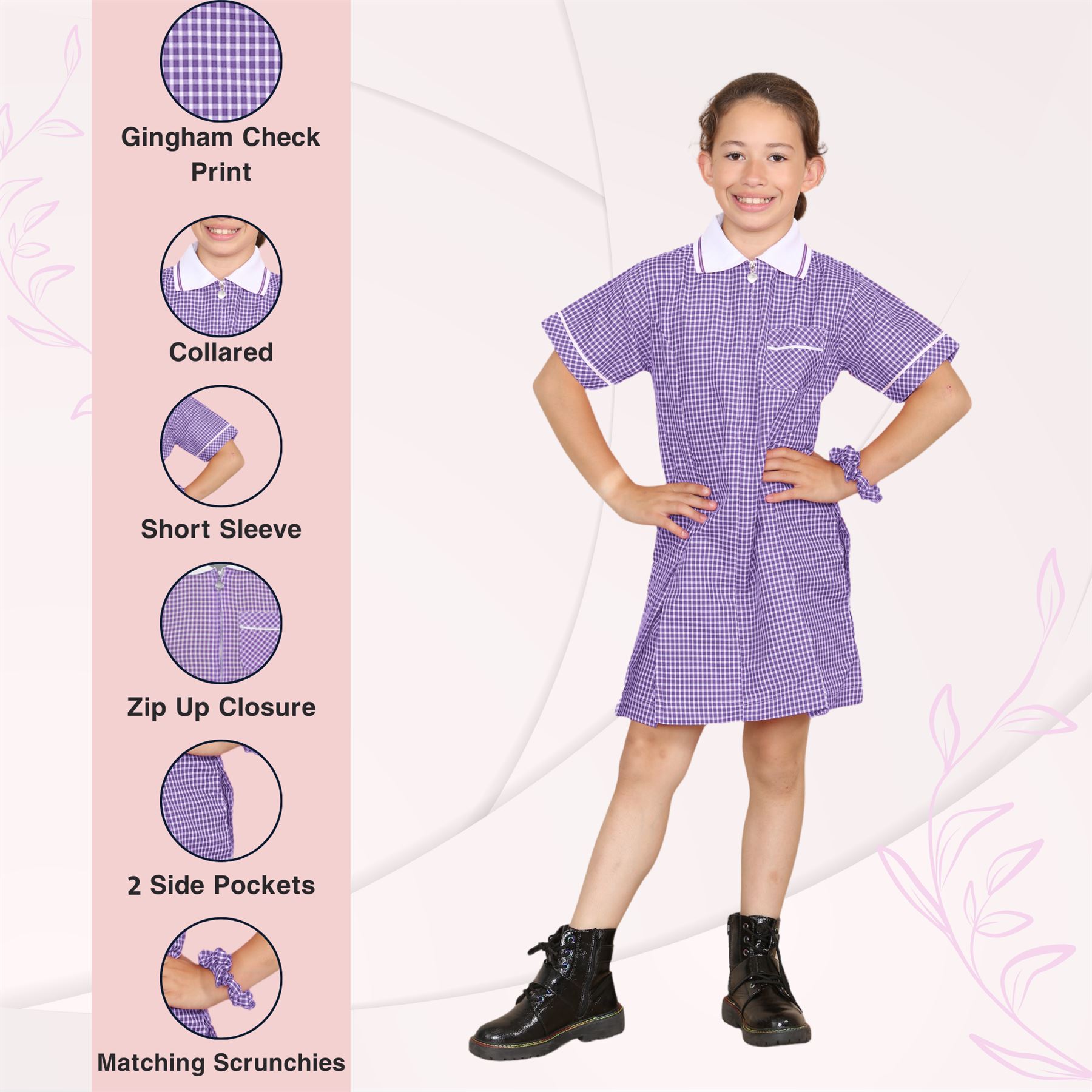 Mädchen Gingham Schule Kurzarm Plissee Kleid Schuluniform Sommer 2er Pack - Bild 27 von 49