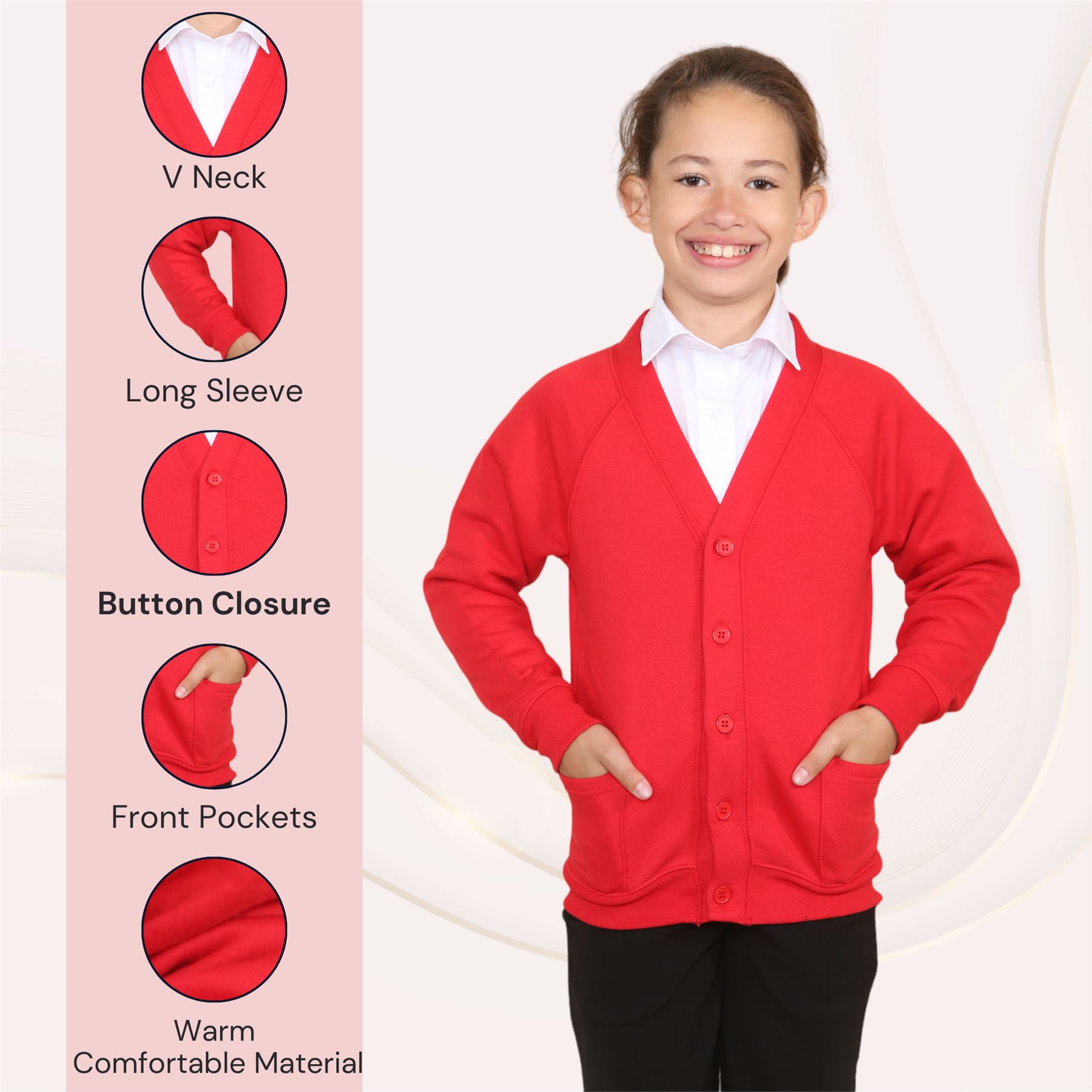 Niñas Cuello en V Cárdigan Uniforme Escolar Manga Larga Jersey Niños Niños Suéter 2-13 Años - Imagen 28 de 44