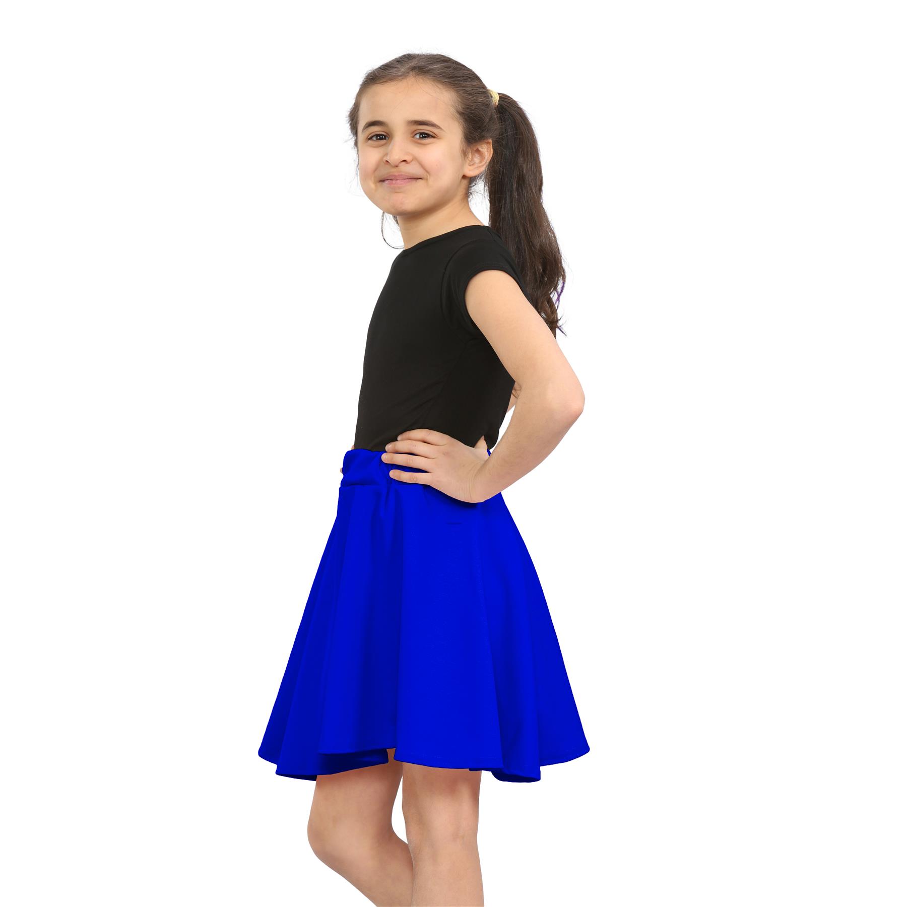 Girls Kids Plain Flared Skirt High Waistband Flippy Stretchy Short Skater Skirt - Picture 74 of 92