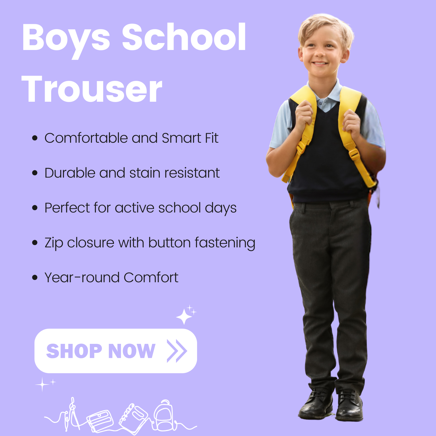 Senior Jungen Schulhose flache vordere Taillenversteller Teflon formelle Uniformhose - Bild 6 von 15