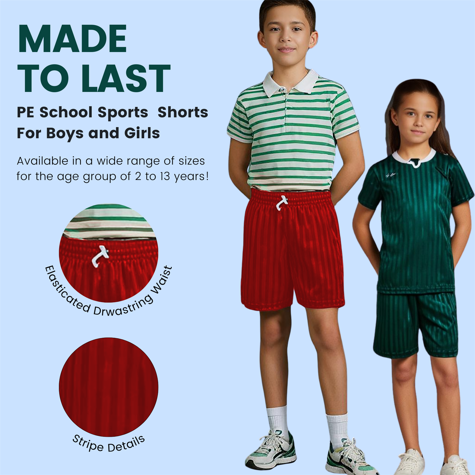 Niños Niñas PE Escuela Pantalones Cortos Uniforme Sombra Rayas Gimnasio Deportes Fútbol Paquete de 2 - Imagen 23 de 37