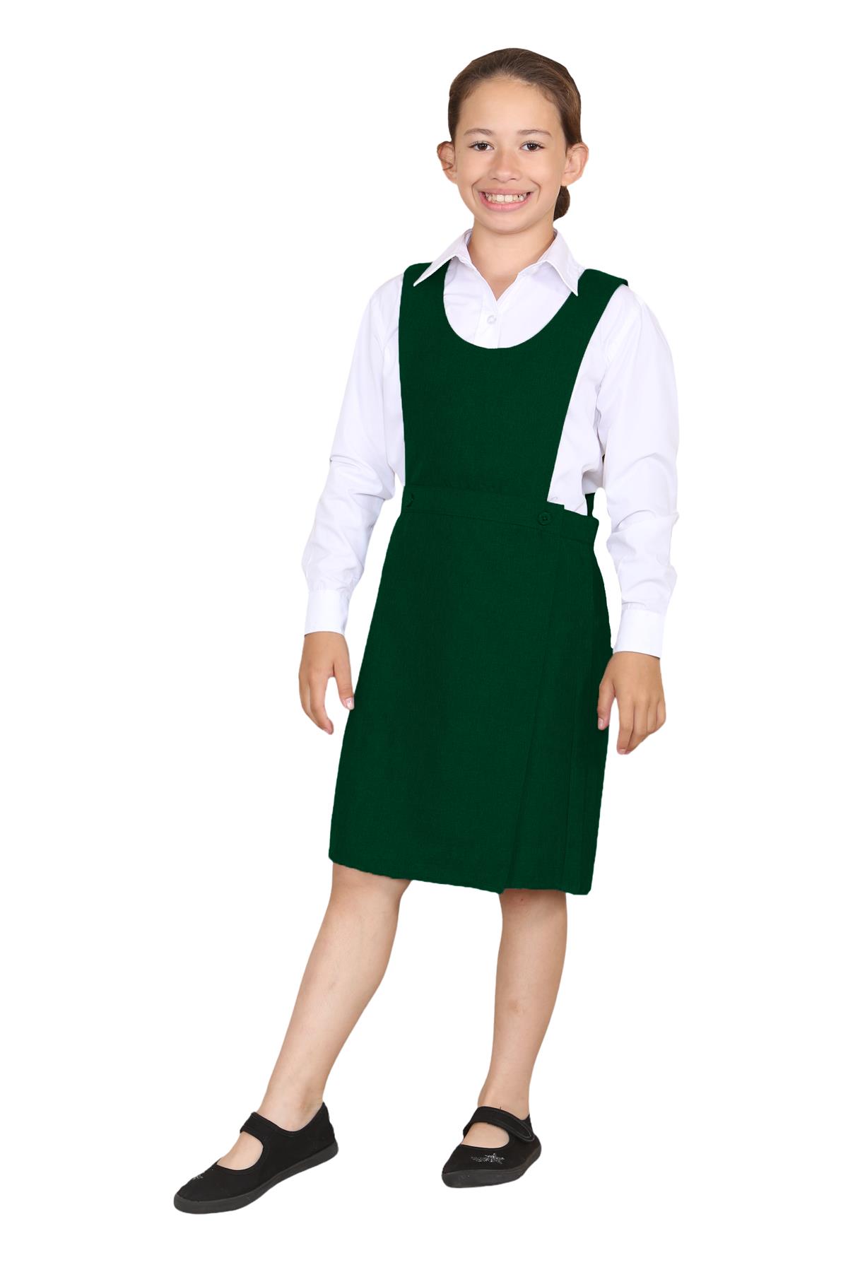 Girls Pleated Bib Pinafore Wrap Over Sleeveless Kids School Uniform Dress 2-16Yr - Picture 9 of 80